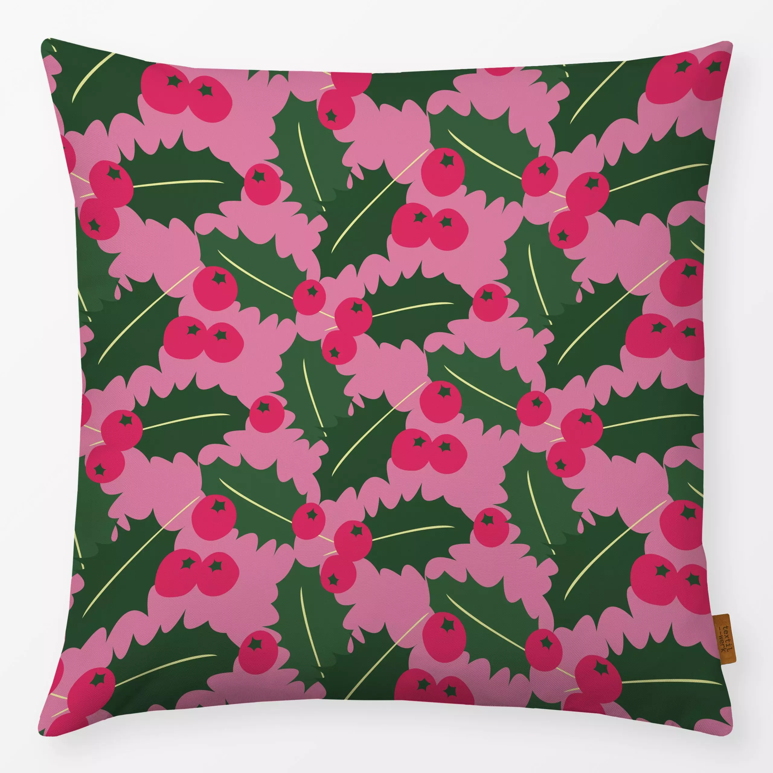 Kissen Ilex Pink - Weihnachten, Symbole & Muster, Pflanzen & Botanik - von „Andrea Liesert"; Beeren, Weihnachtsmann, geschen...