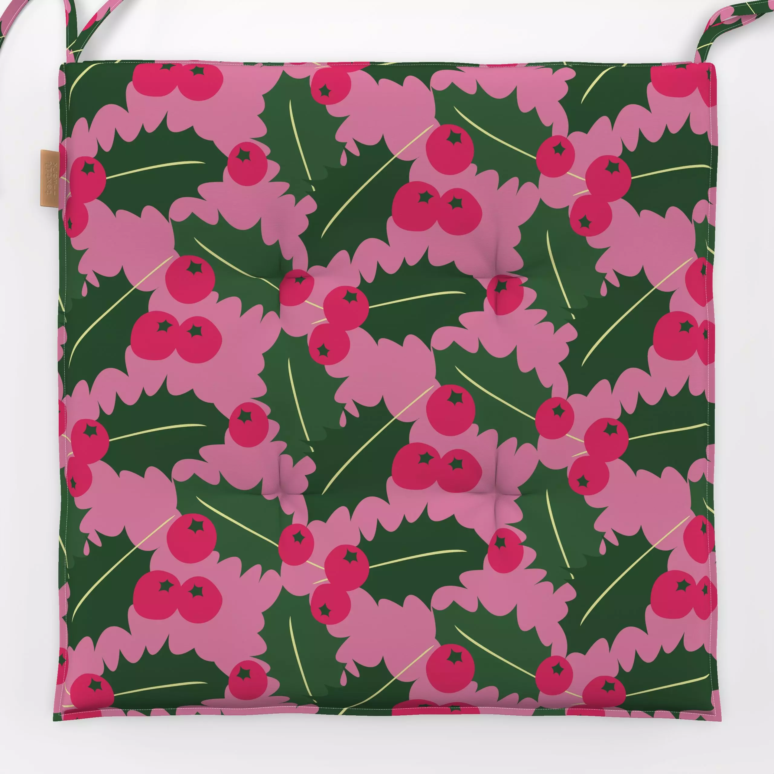 Sitzkissen Ilex Pink - Weihnachten, Symbole & Muster, Pflanzen & Botanik - von „Andrea Liesert"; Beeren, Weihnachtsmann, ges...