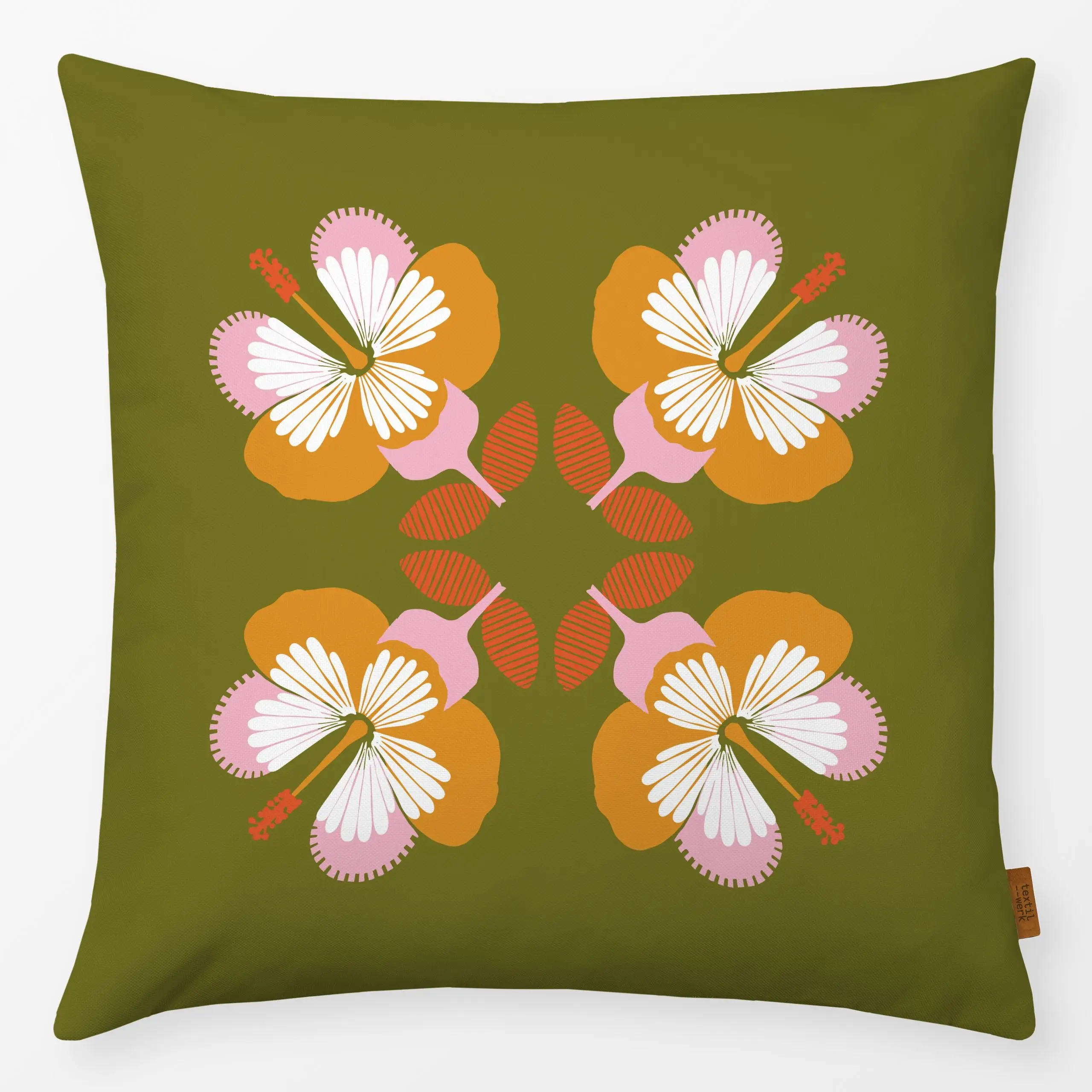 Kissen Hibiskus grün - Blumen & Florales, Sommer - von „moDeern Design Studio"; boho, Blumen, Dschungle, Jungle, Sommer, Hib...