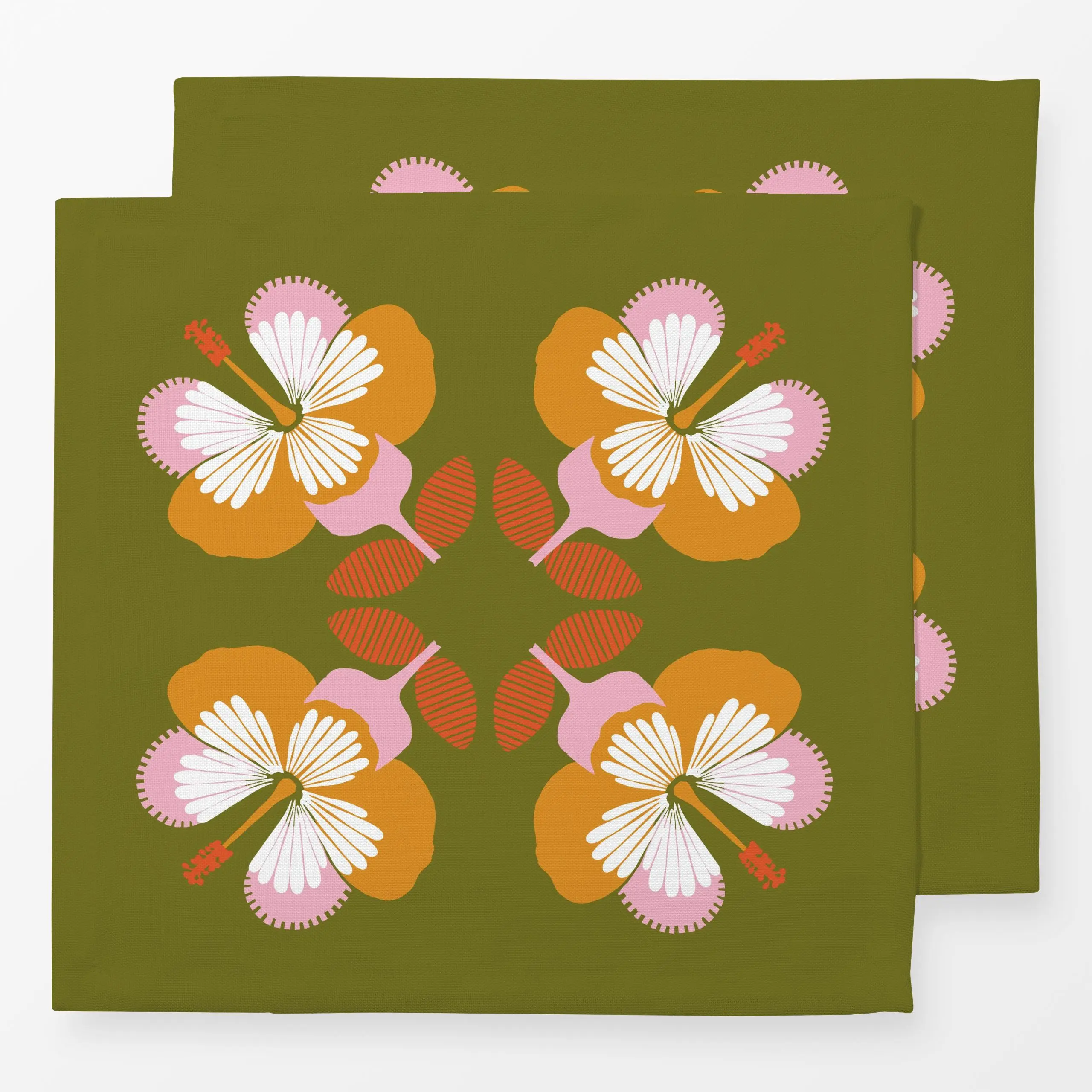Servietten Hibiskus grün - Blumen & Florales, Sommer - von „moDeern Design Studio"; boho, Blumen, Dschungle, Jungle, Sommer,...