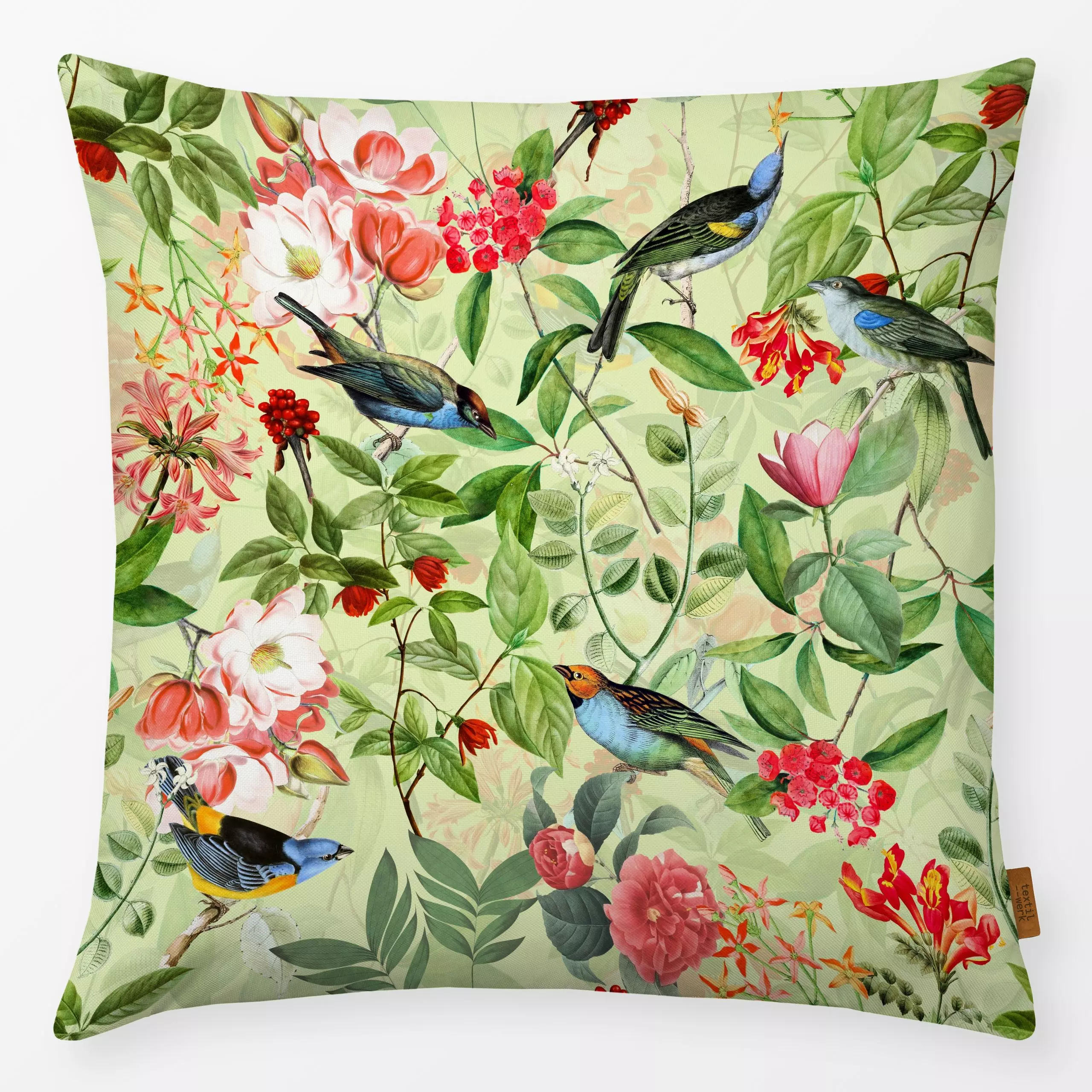 Kissen Vögel und Blüten - Blumen & Florales, Tiere, Pflanzen & Botanik - von „Uta Naumann"; Blumen, Garten, Vogel, tropisch,...