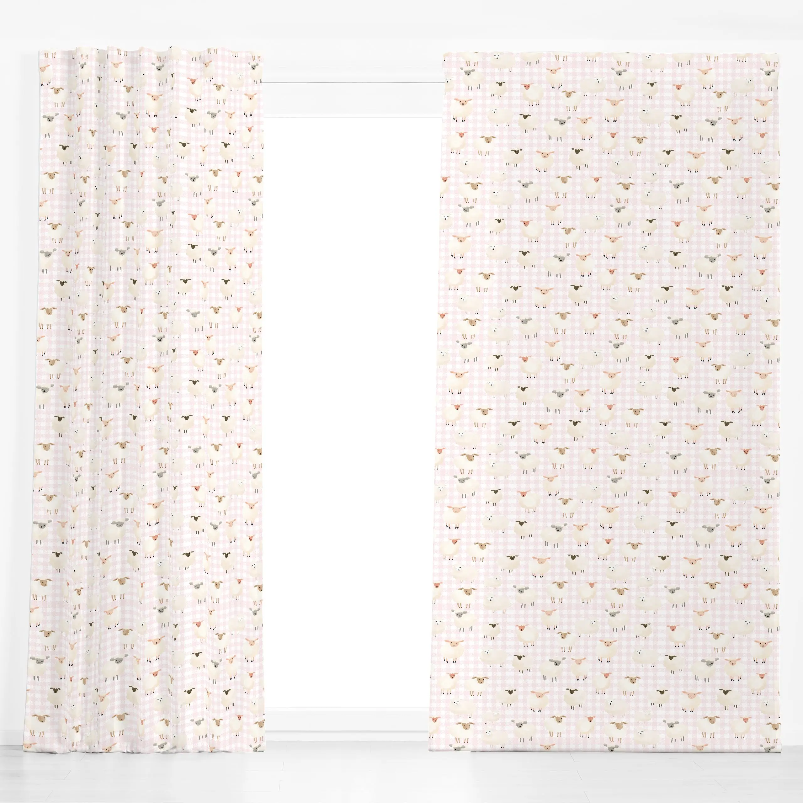 Dekovorhang Kleine Frühlingsschafe rosa - Frühling, Tiere - von „Uta Naumann"; Schaf, niedlich, Kinderzimmer, Fruehling, mae...