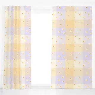 Dekovorhang Kariert mit Blumen Pastel