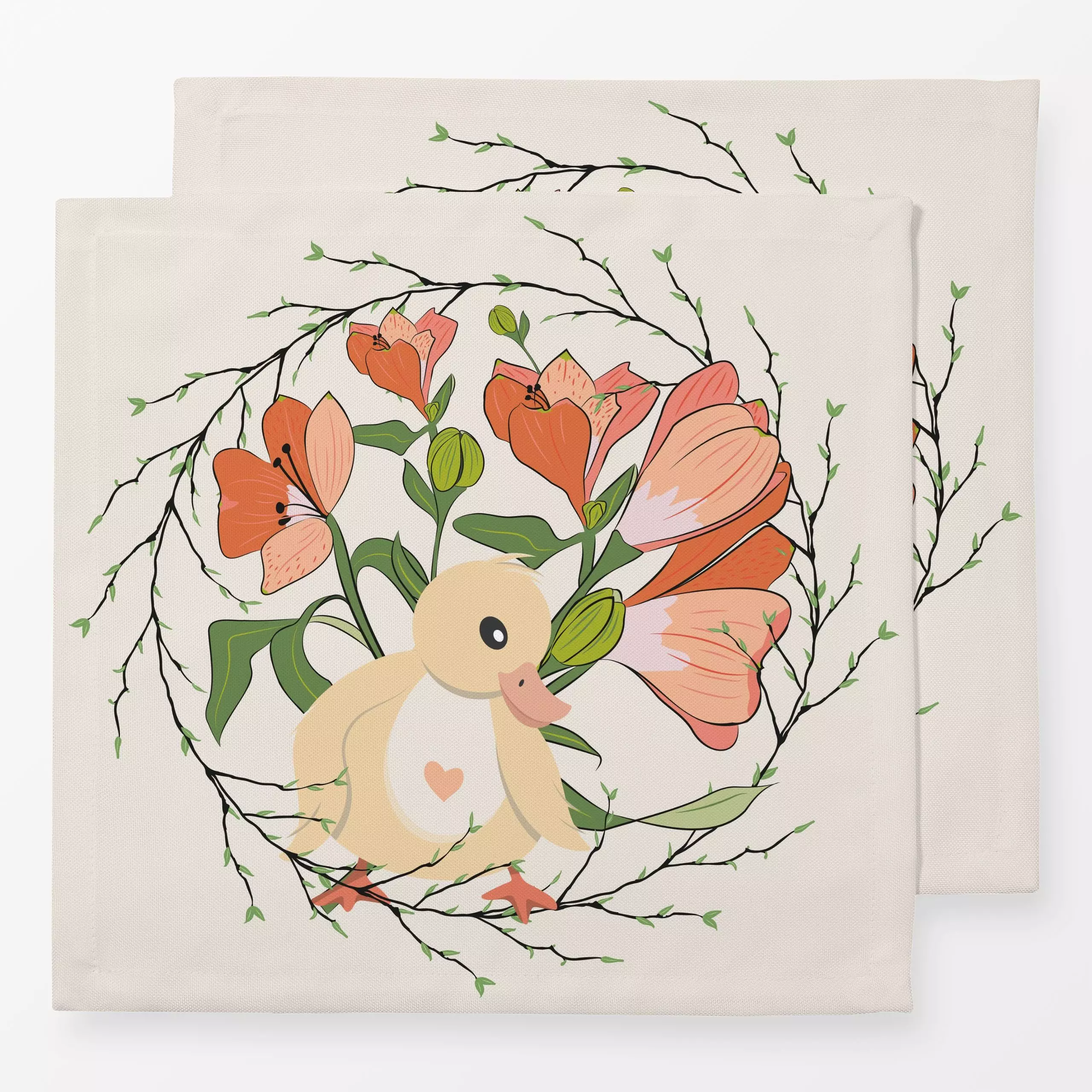 Servietten Küken mit Frühlingsblumen - Frühling, Tiere - von „Kantioler Design"; Blumen, Haus - & Bauernhoftiere, Tiere, Ost...