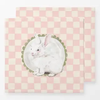 Servietten weißer Osterhase kariert rosa