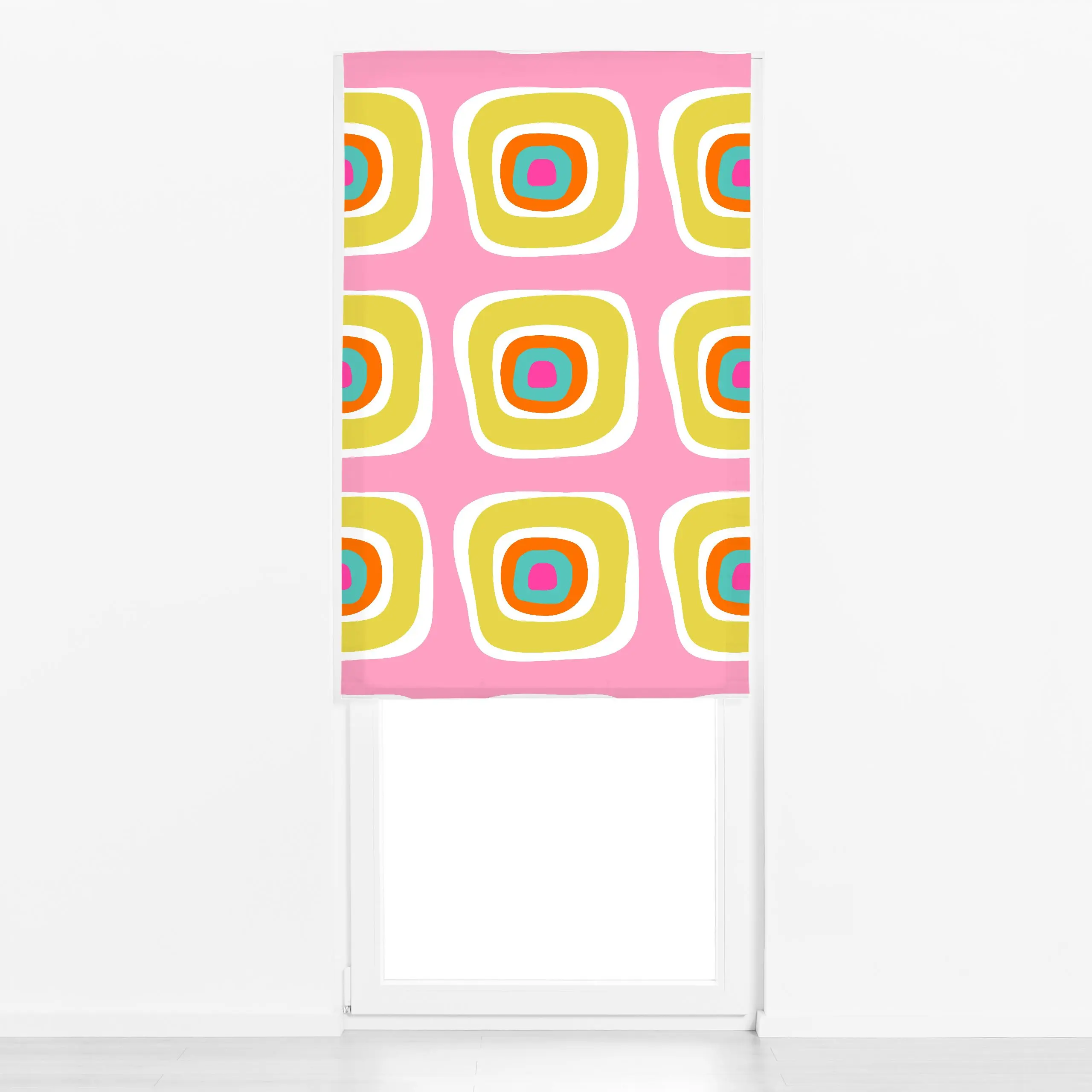 Raffrollo Round Retro Summer Vibes - Sommer, Symbole & Muster - von „Andrea Haase"; Orange, Sommer, pink, gelb, froehlich, s...