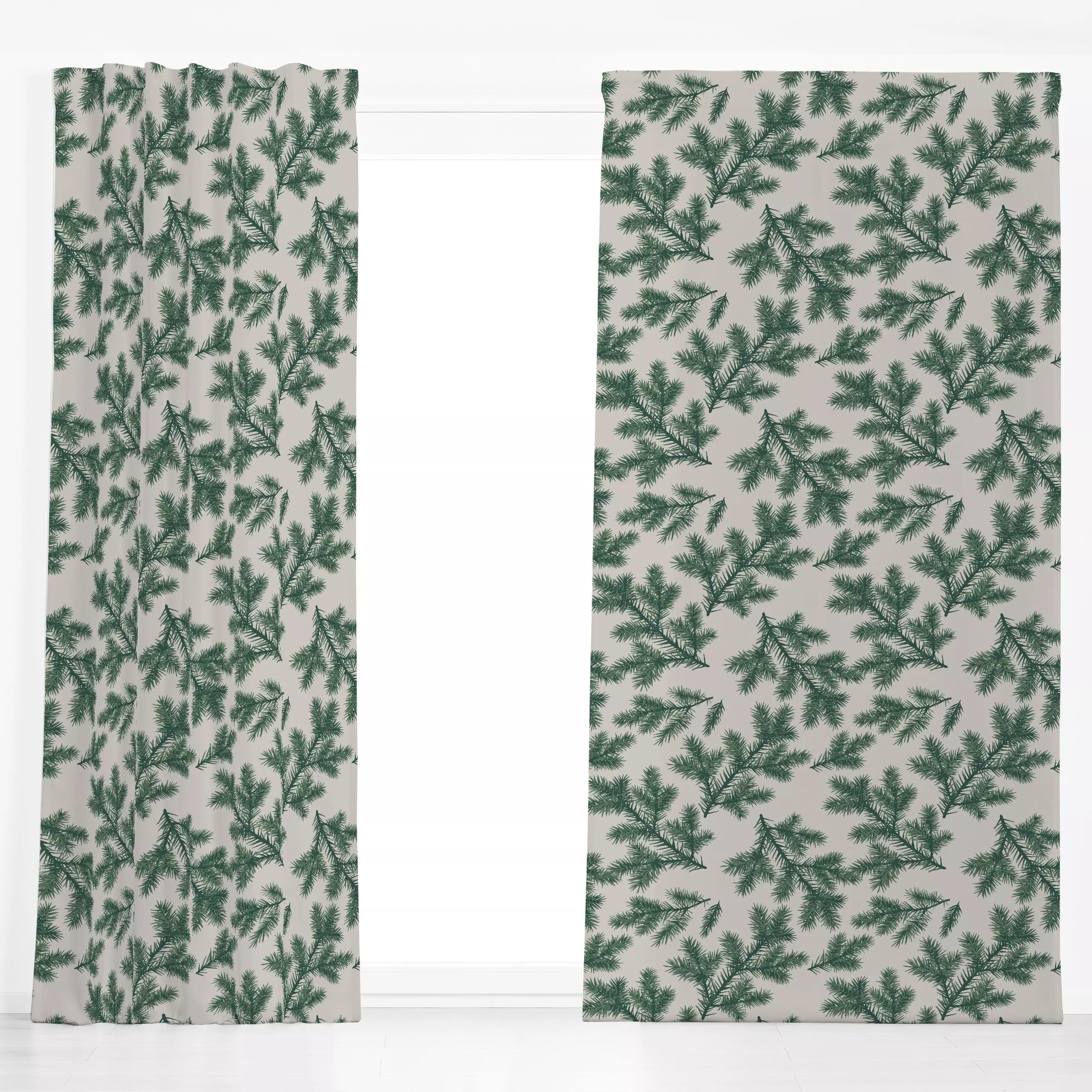 Dekovorhang Tannenzweige beige - Weihnachten, Pflanzen & Botanik - von „Studio Kesse"; Tanne, Zweige, Tannenbaum, Weihnachts...