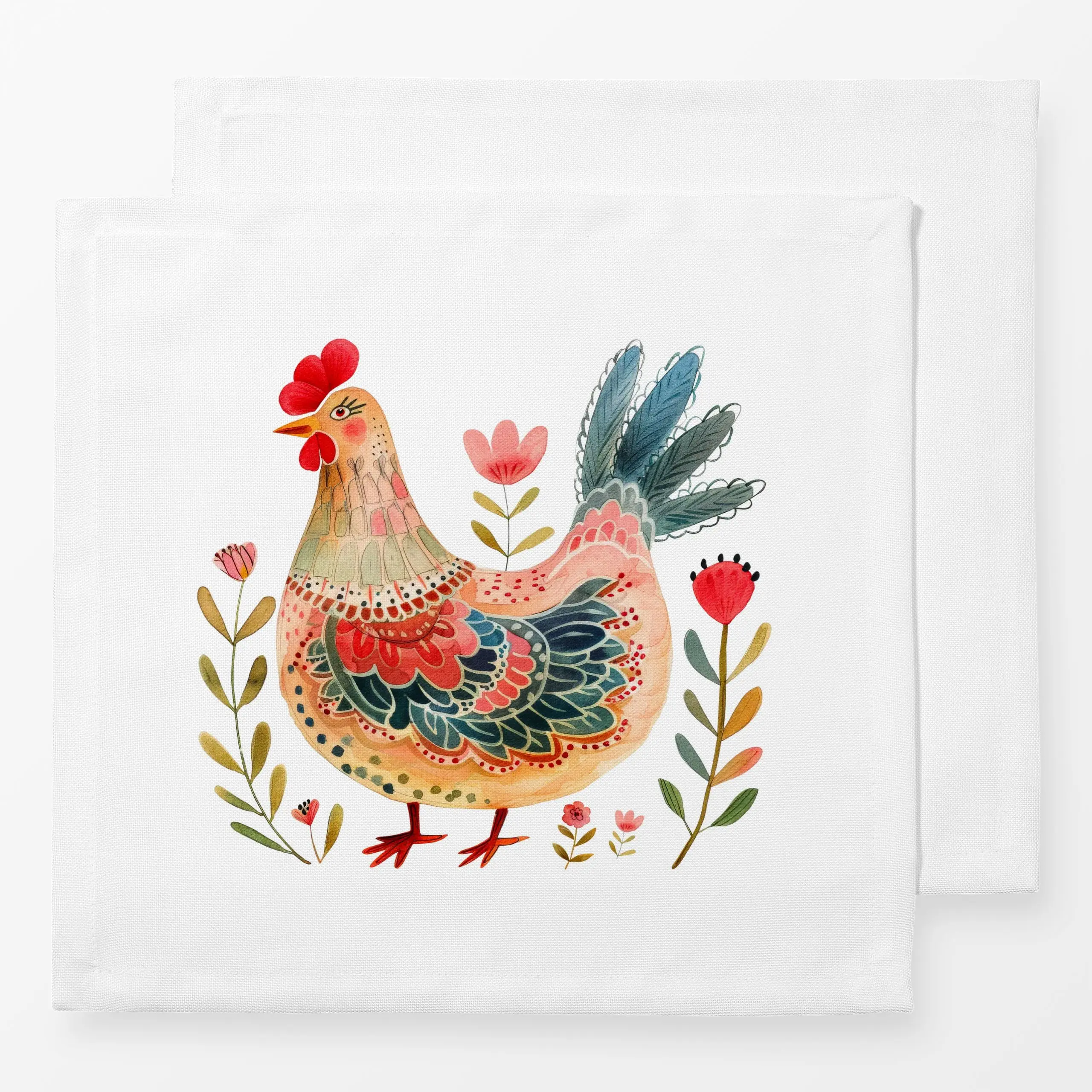Servietten Kunterbunter Hahn - Frühling, Tiere, Ostern - von „Uta Naumann"; Wasserfarben, Hühner, niedlich, Kinderzimmer, fl...