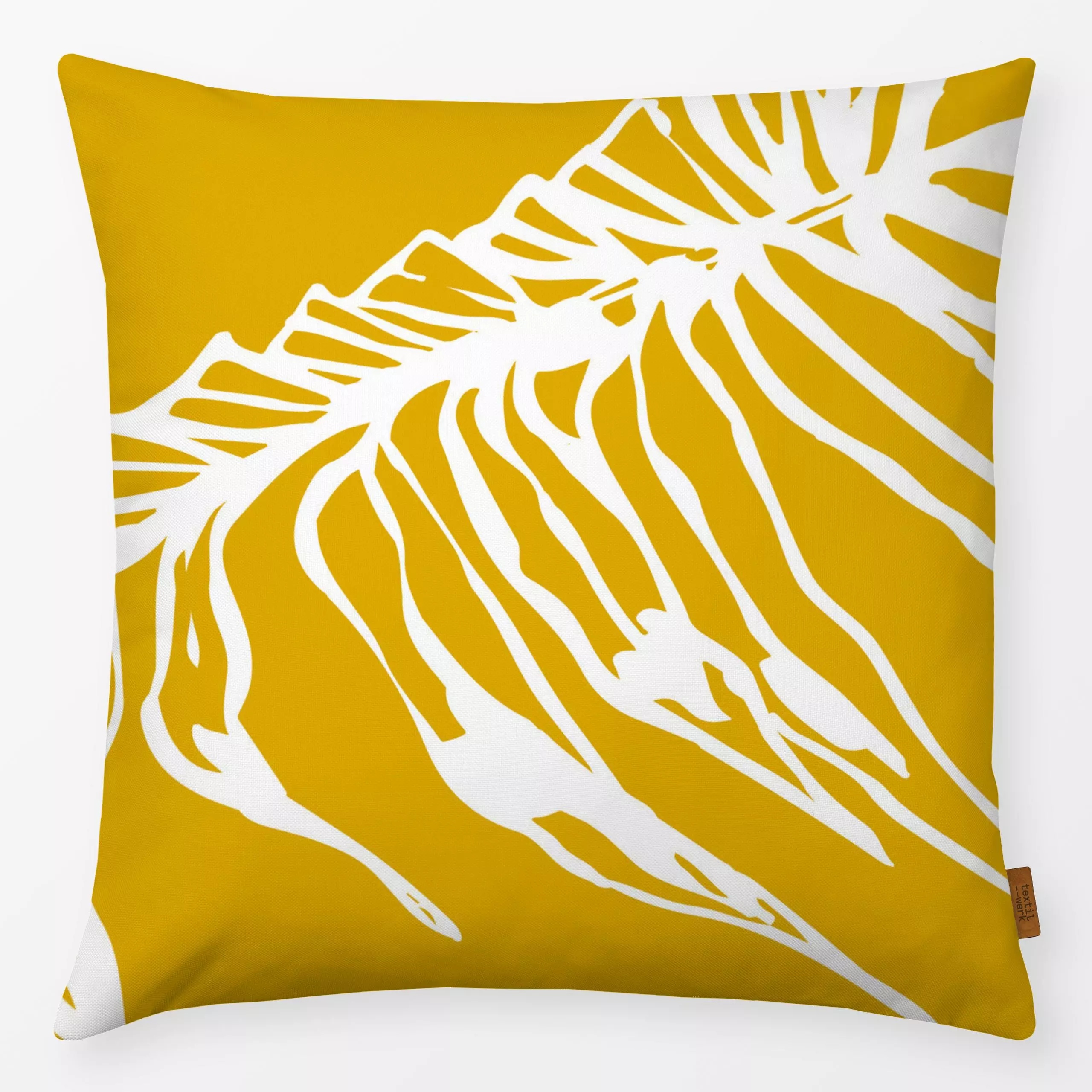 Kissen Parlor Palm Leaf White - Herbst, Pflanzen & Botanik - von „BOUDOIR BOBO"; tropical, palmenblatt, Herbst, gelb, senfge...