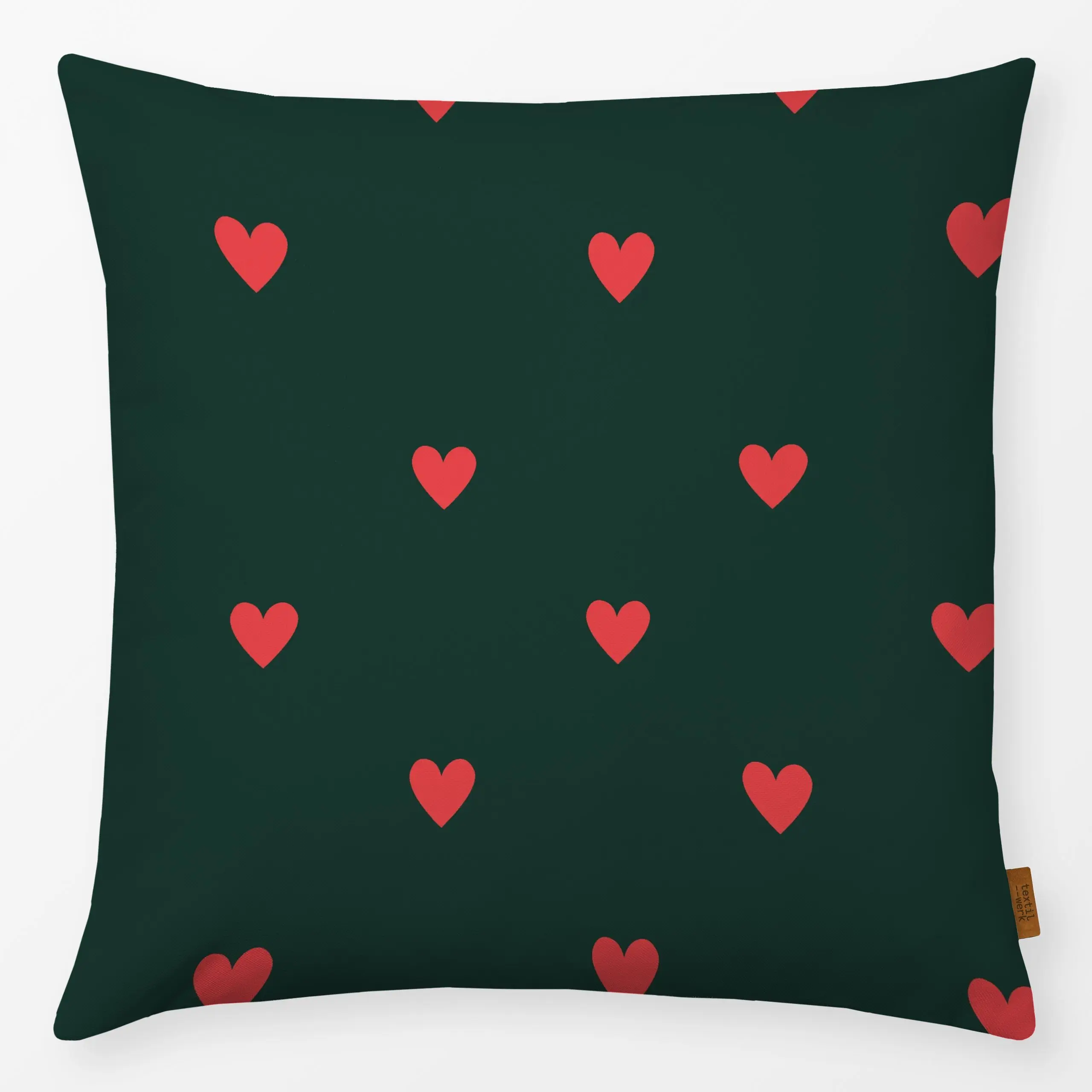 Kissen Mistletoe Hearts Green Red - Weihnachten, Anlässe - von „Studio ROSAGRAU"; Herzen, Weihnachten, niedlich, Liebe, rot,...