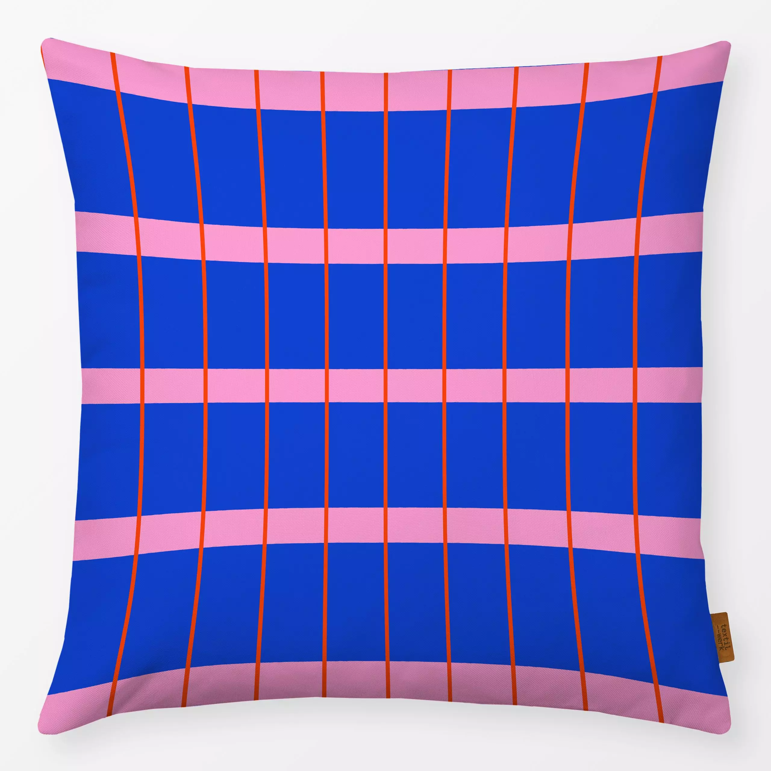 Kissen Grid Blau Pink & Rot - Symbole & Muster - von „Maren Gross "; Streifen, trend, grid, Karo, bunt, Geschenk, zeitlos, R...