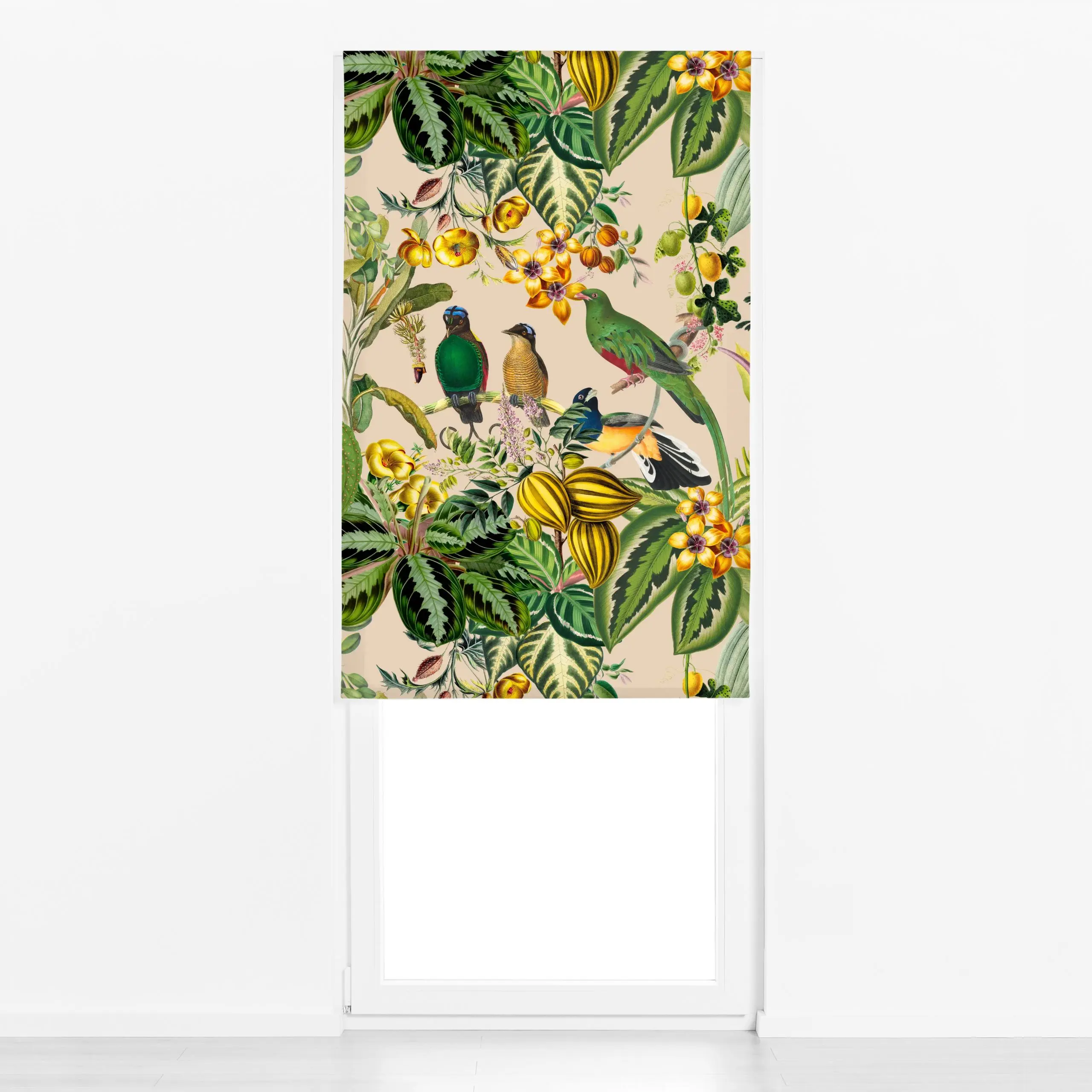 Raffrollo Exotischer Dschungel beige - Sommer, Tiere, Safari & Dschungel - von „Uta Naumann"; Natur, Blumen, Palmen, Garten,...