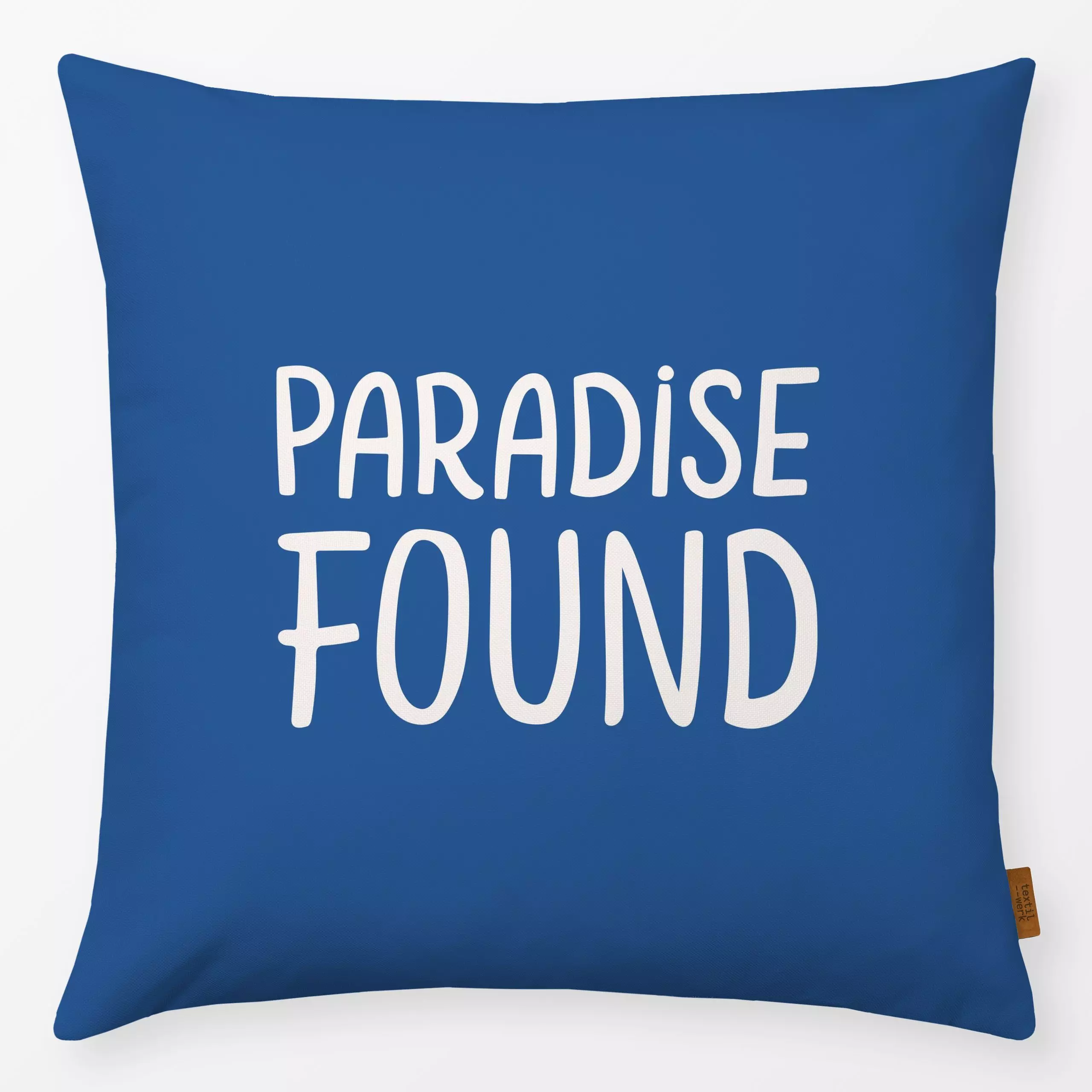 Kissen Paradise Wendemotiv Blau - Frühling, Sommer, Sprüche & Schriftzüge - von „Kathrin Woo"; Sommer, Paradise, maritim, Sp...