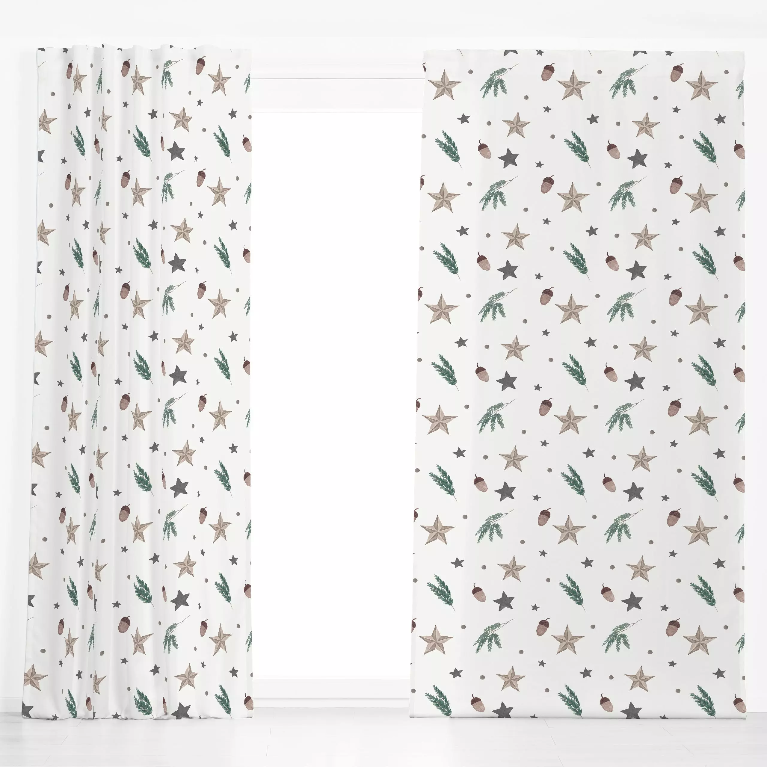 Dekovorhang Winter Pattern - Weihnachten, Winter - von „Kruth Design"; Zweige, Tannenzapfen, Weihnachten, weihnachtlich, Wei...