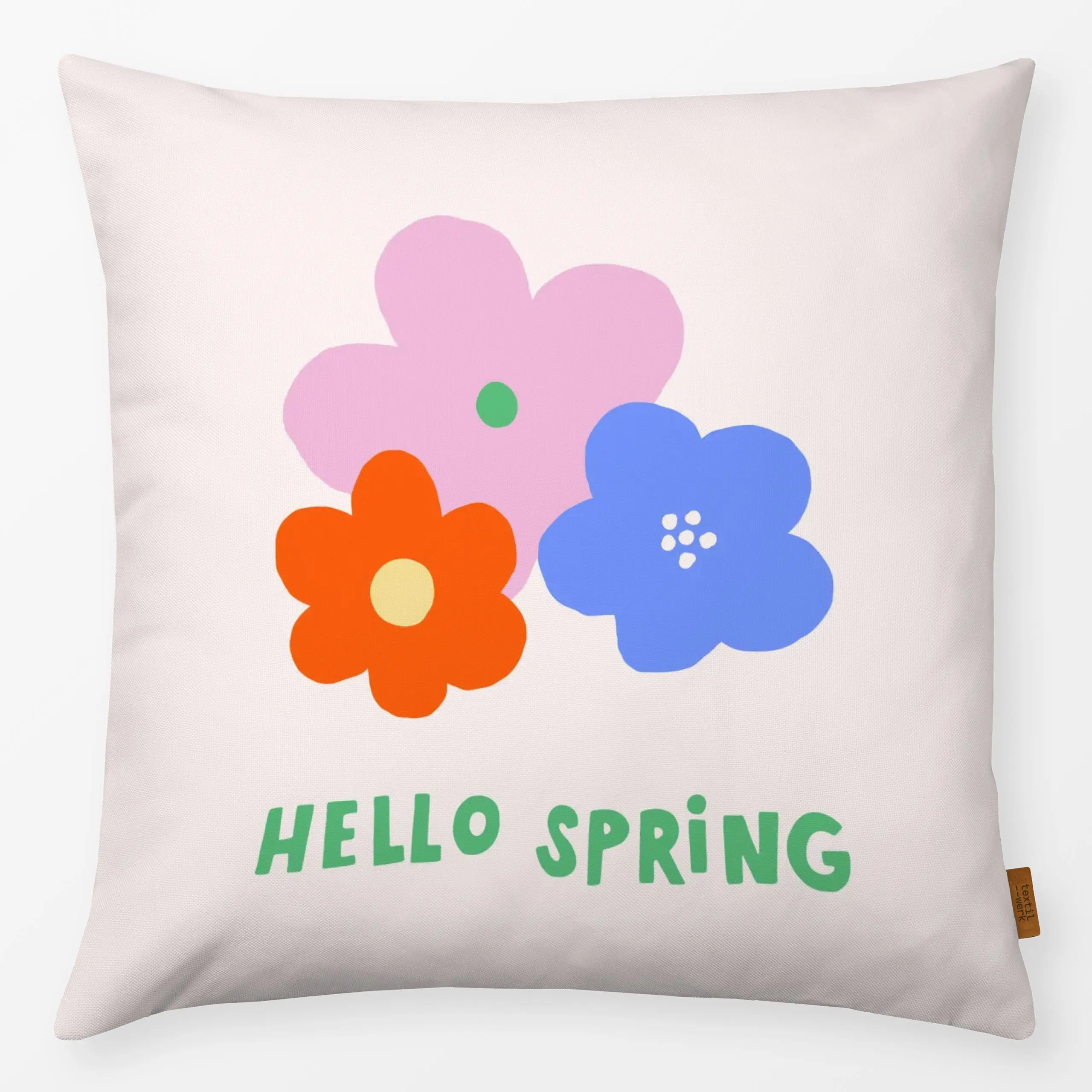 Kissen Typo Hello Spring - Blumen & Florales, Frühling, Sprüche & Schriftzüge - von „Maren Gross "; Geschenk, geschenkidee, ...
