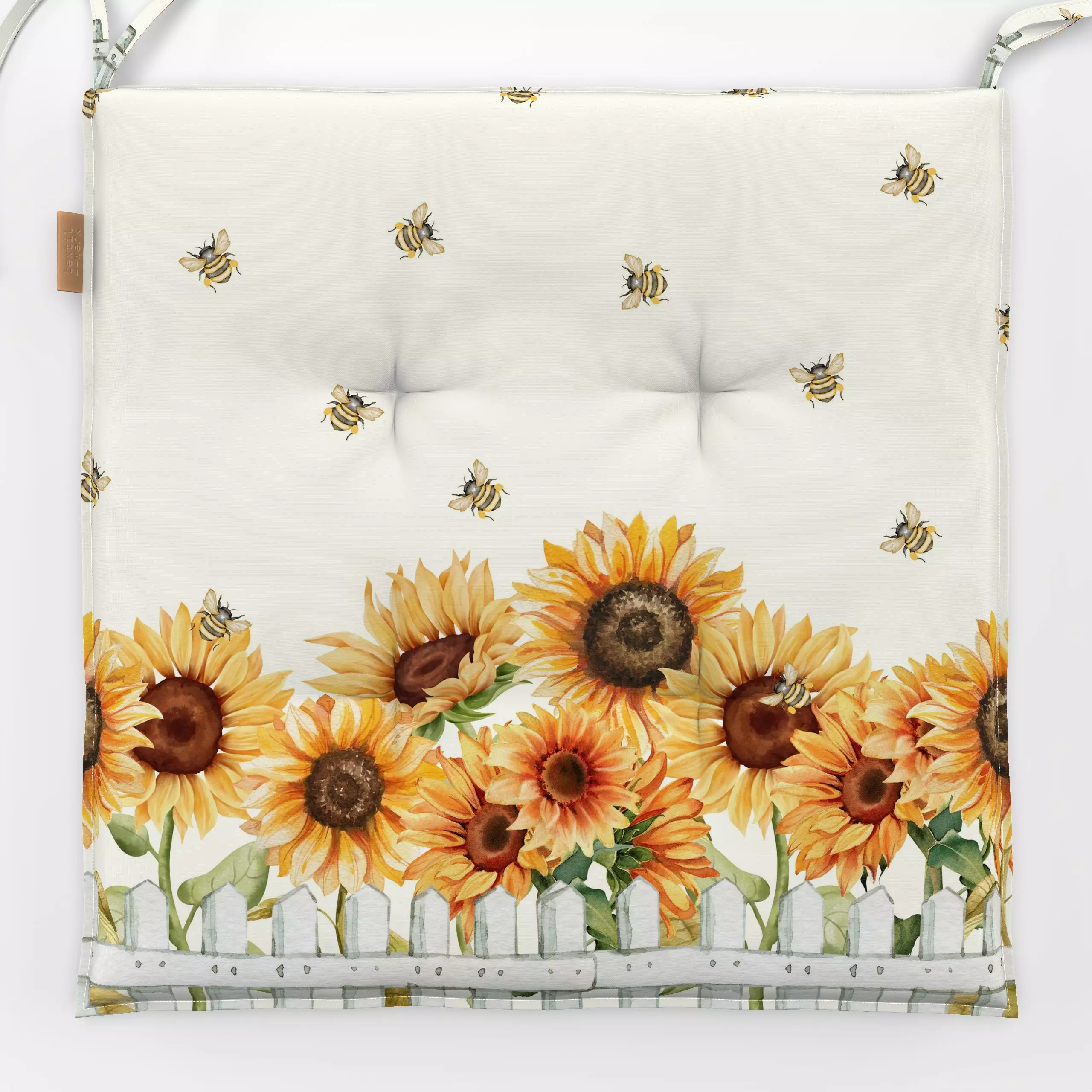 Sitzkissen Cottage Summer Sunflower Bees - Blumen & Florales, Sommer, Tiere - von „Monika Strigel"; Garten, Sommerblumen, Hy...