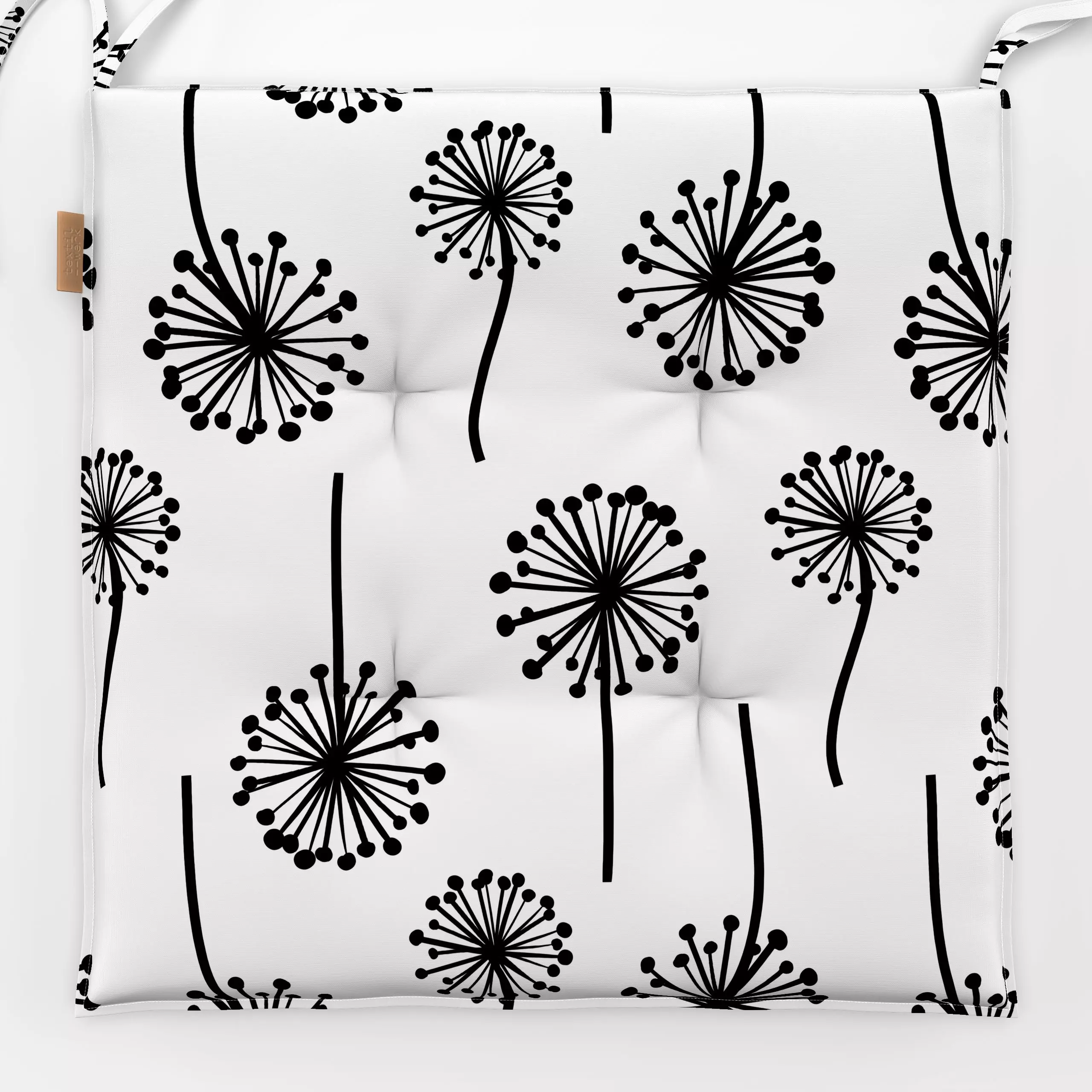 Sitzkissen Pusteblume schwarz/weiß - Blumen & Florales, Symbole & Muster - von „Julia Reyelt"; Muster, Natur, schwarz, minim...