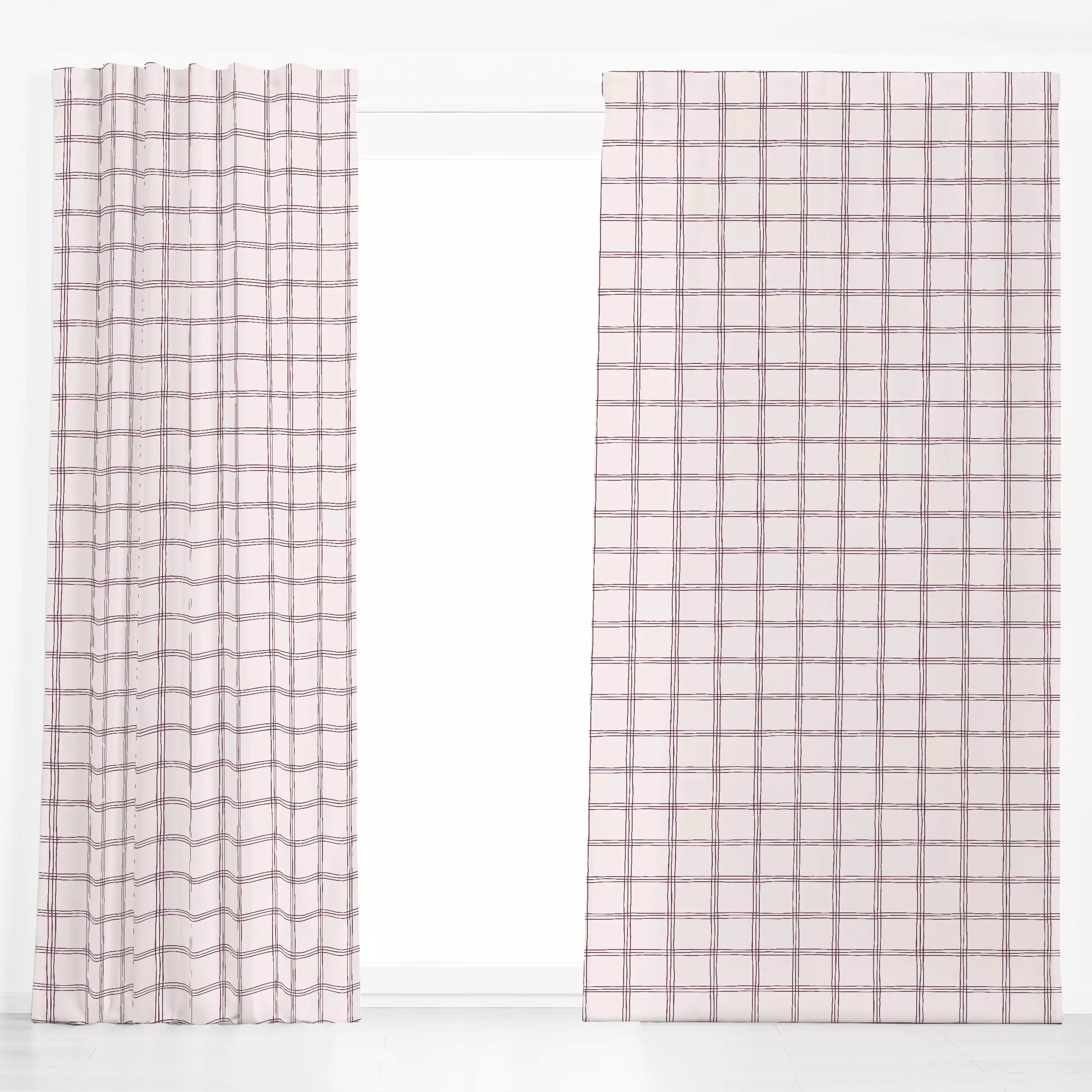 Dekovorhang Karo Grid Muster Pflaume Beige - Herbst, Symbole & Muster - von „Kathrin Woo"; Linien, modern, Karo, landhaus, H...