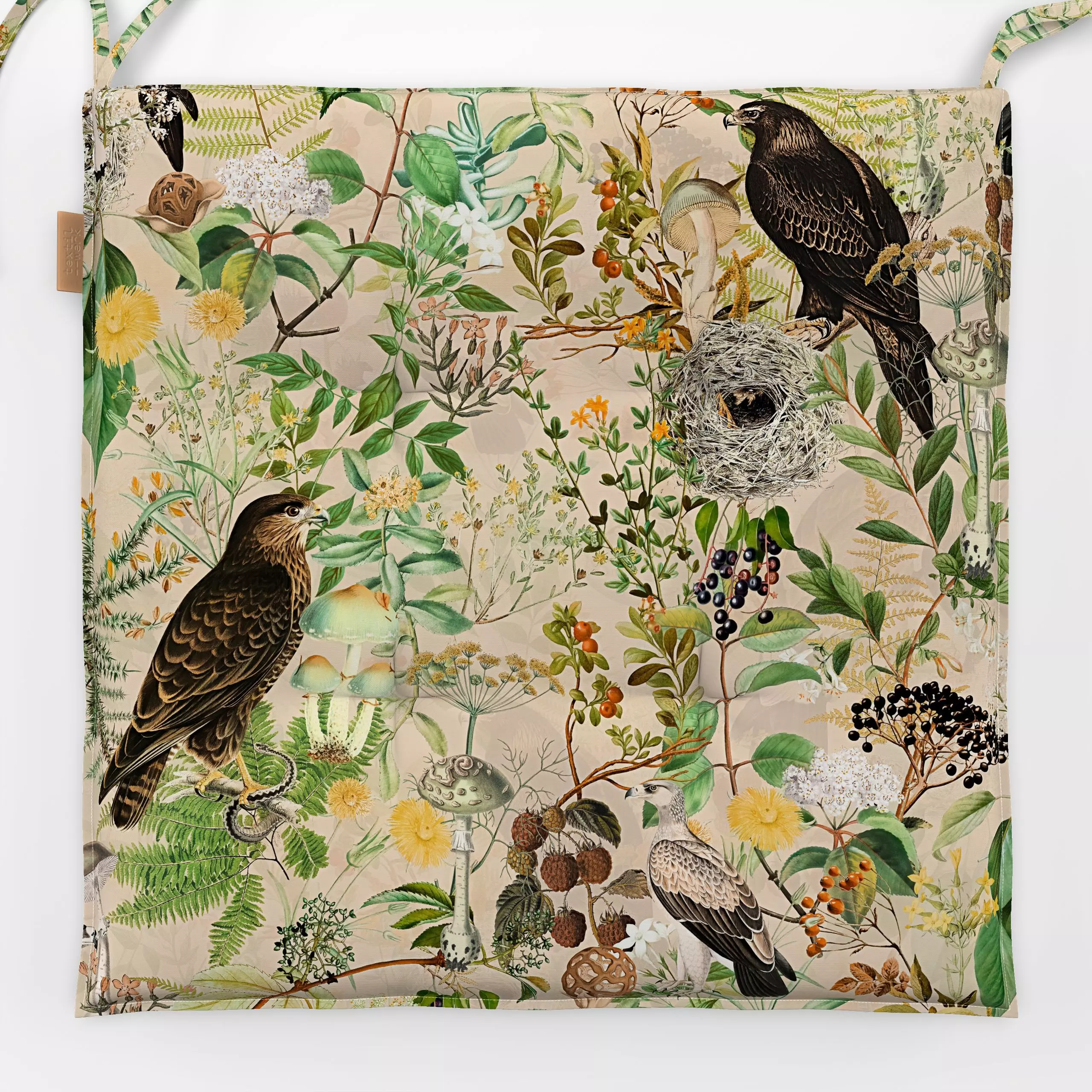 Sitzkissen Bezaubernder Herbst Wald 1 - Blumen & Florales, Tiere - von „Uta Naumann"; Farn, Wald, Vogel, Wildtiere, floral, ...