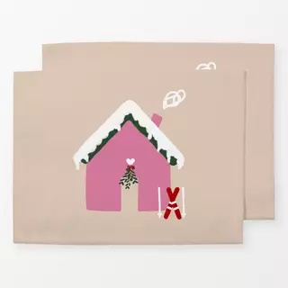 Tischset Berghütte Ski Pink Beige