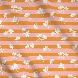 Meterware Blüten gestreift rosa orange