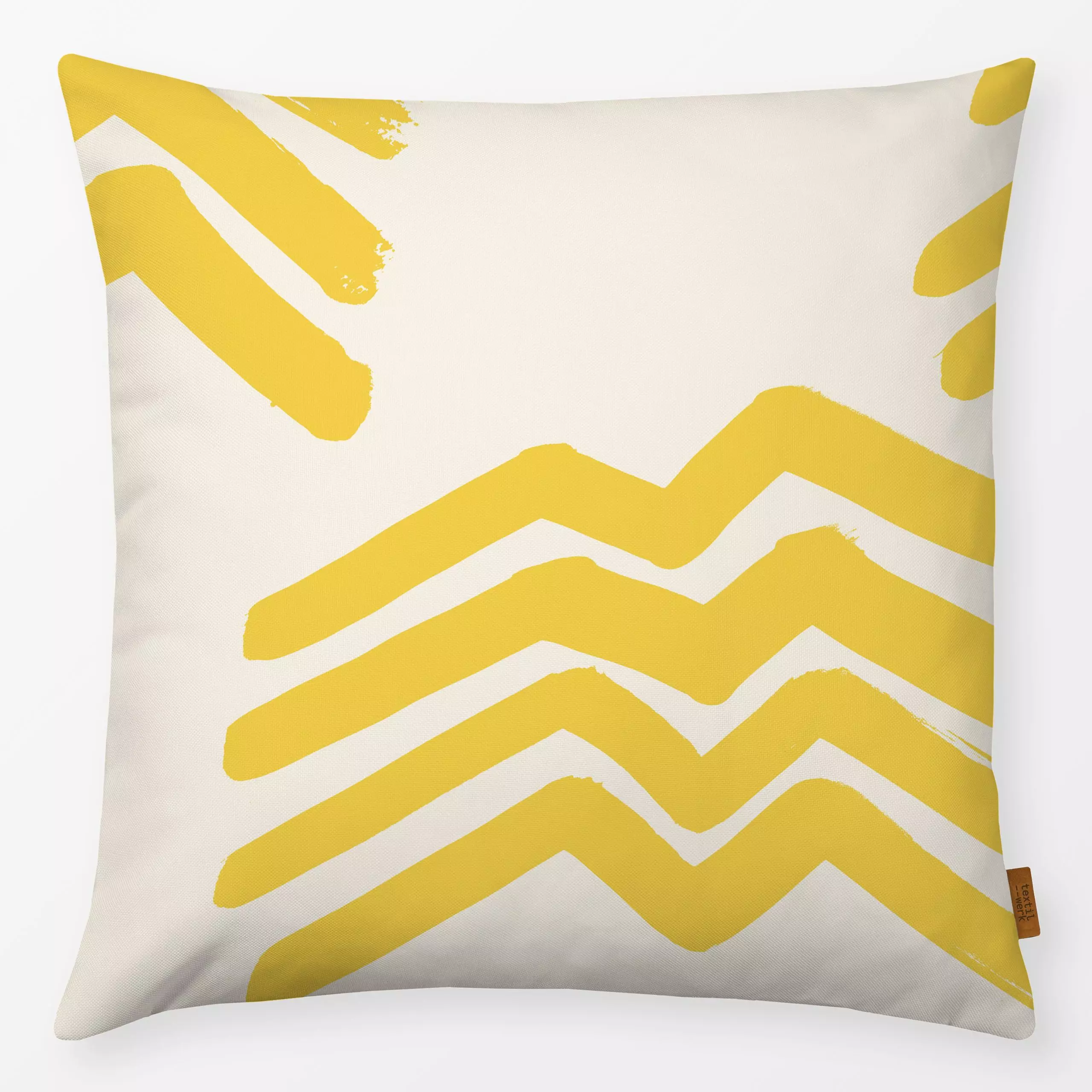 Kissen Boho Mountains yellow on cream - Natur & Landschaft, Symbole & Muster - von „Julia Schumacher"; boho, minimal, abstra...