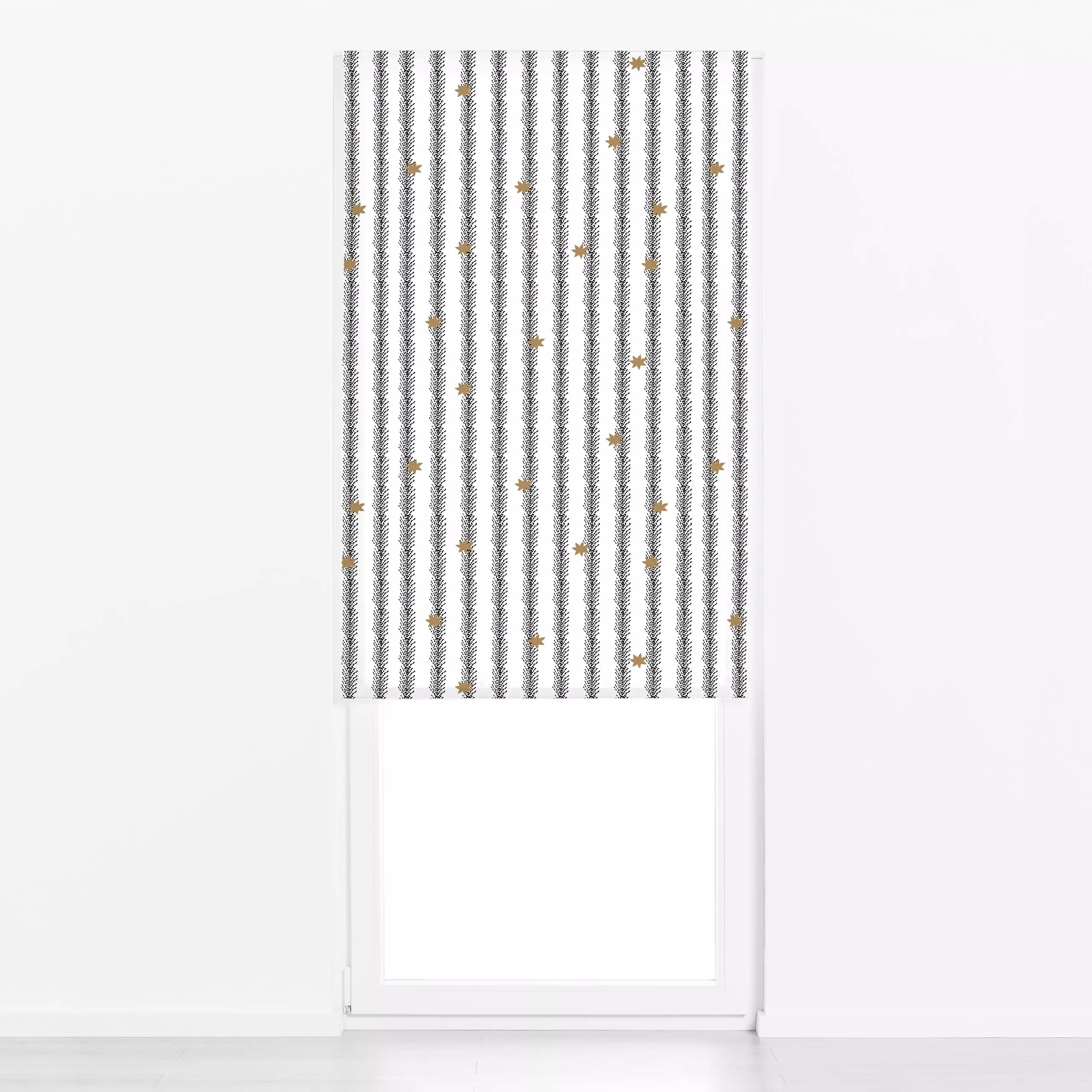 Raffrollo Tannenstreifen Schwarz-Weiß - Weihnachten, Winter - von „Alisa Knöß"; minimal, skandinavisch, Sterne, modern, gold...