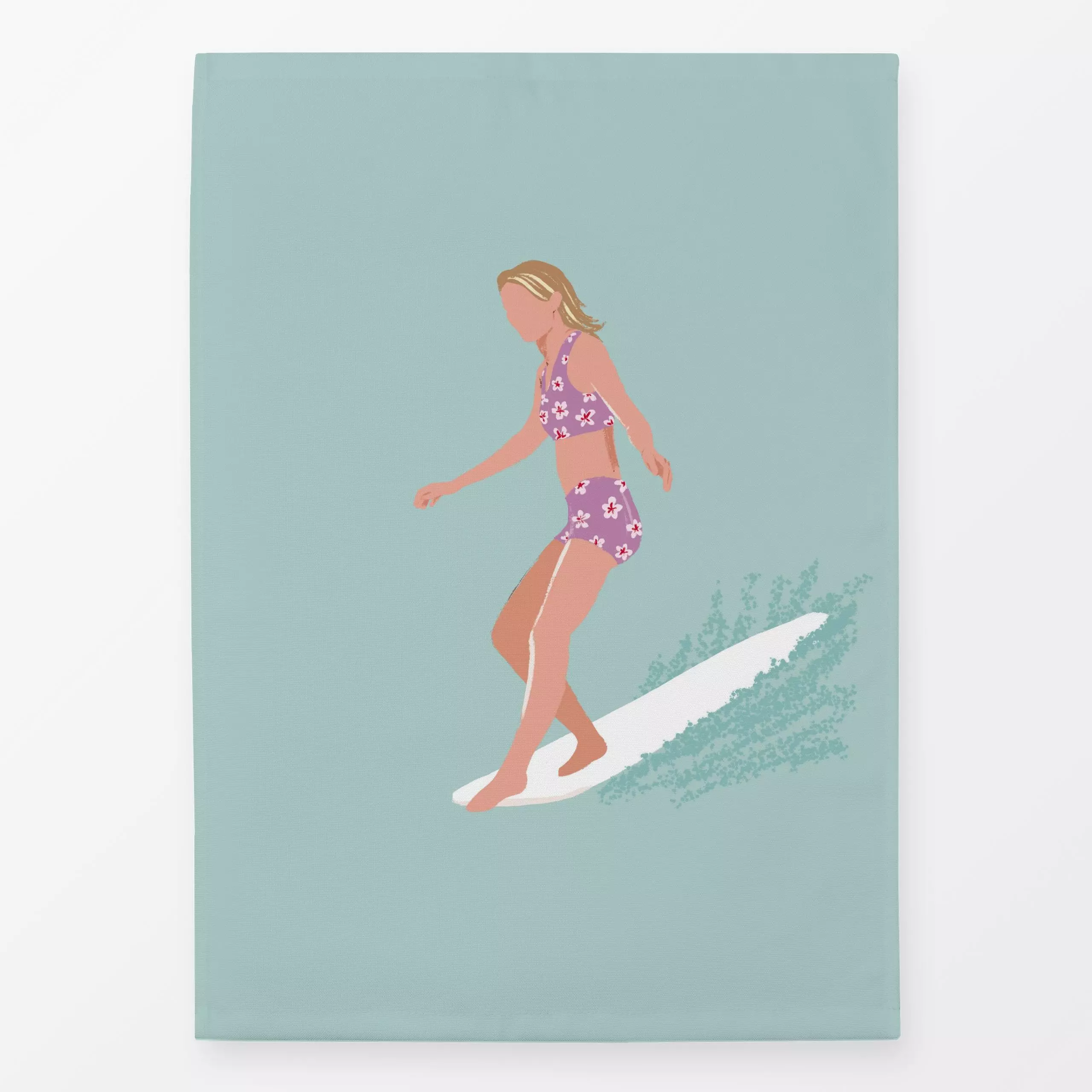 Geschirrtücher Longboard Surfer Girl türkis - Sommer, Sport, Symbole & Muster - von „Katrin Graff"; Surfen, Summerfeeling, C...