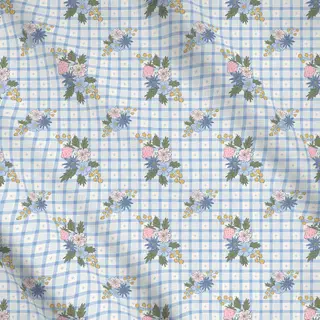 Meterware Blumen Picknick Karo Blau