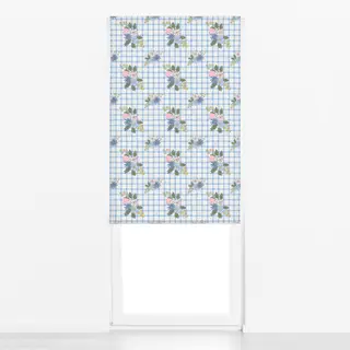 Raffrollo Blumen Picknick Karo Blau