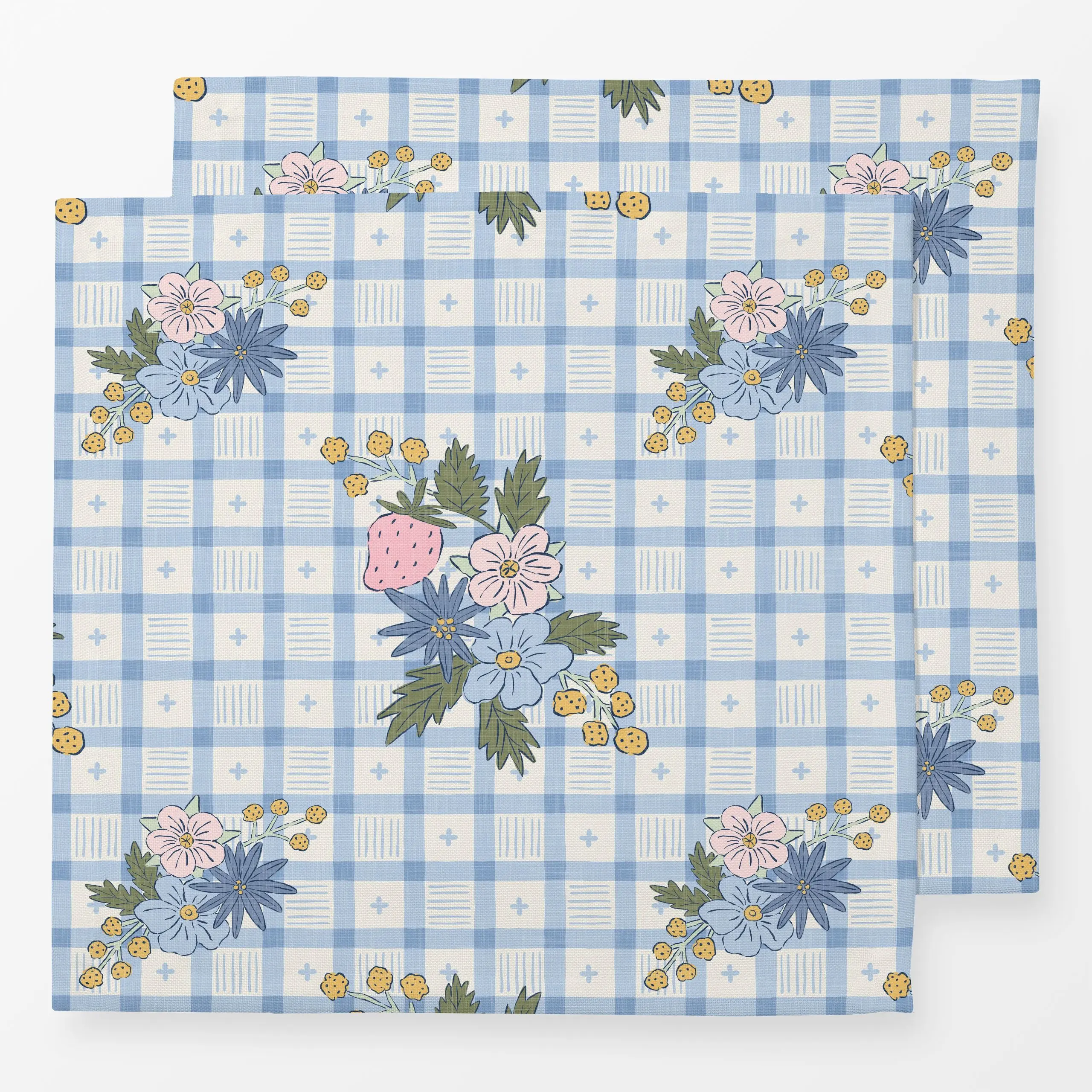 Servietten Blumen Picknick Karo Blau - Blumen & Florales, Sommer, Symbole & Muster - von „Laurella Vie Studio"; skandinavisc...
