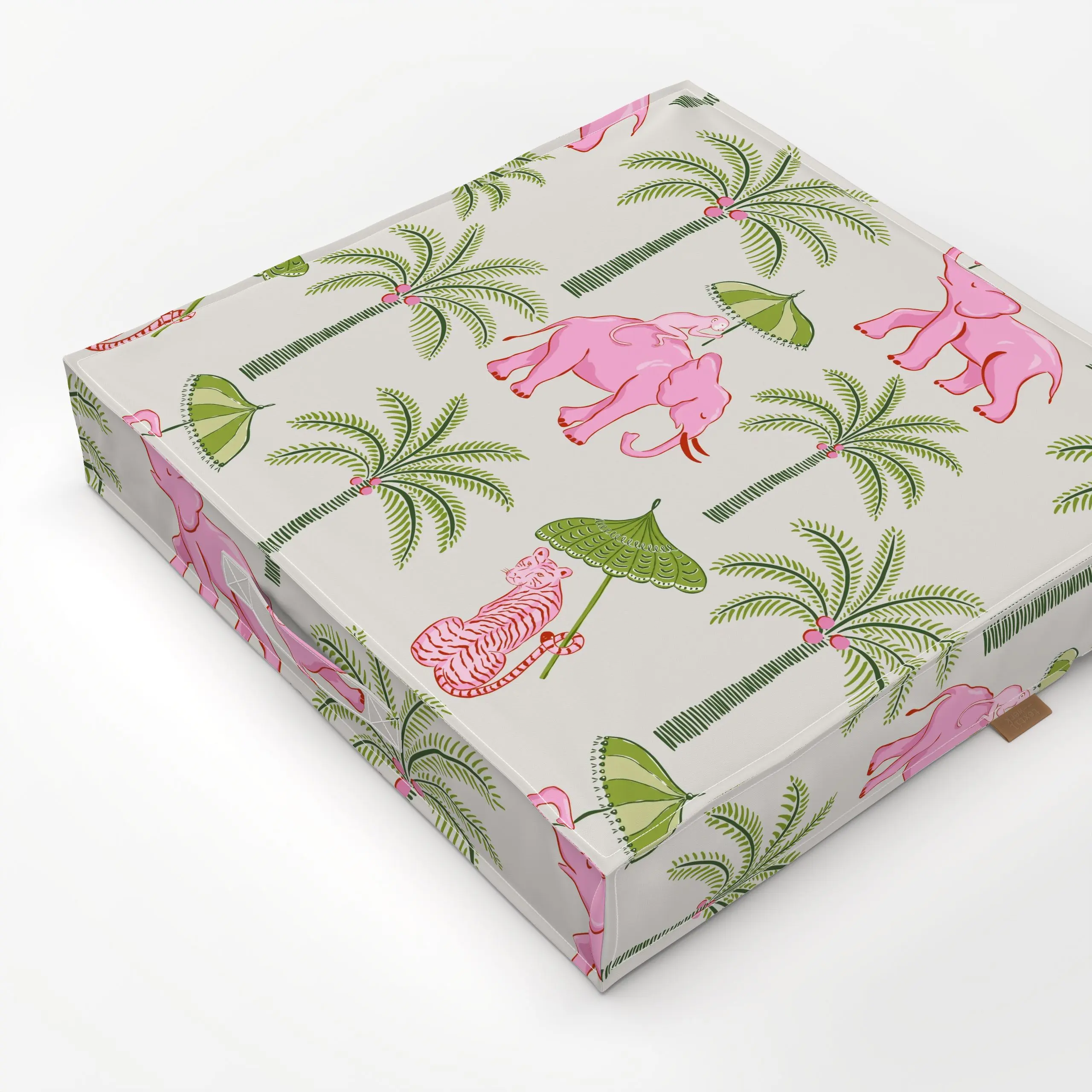 Bodenkissen pink elephants with parasols - Sommer, Tiere, Safari & Dschungel - von „Vivian Hasenclever"; boho, Dschungle, Wi...