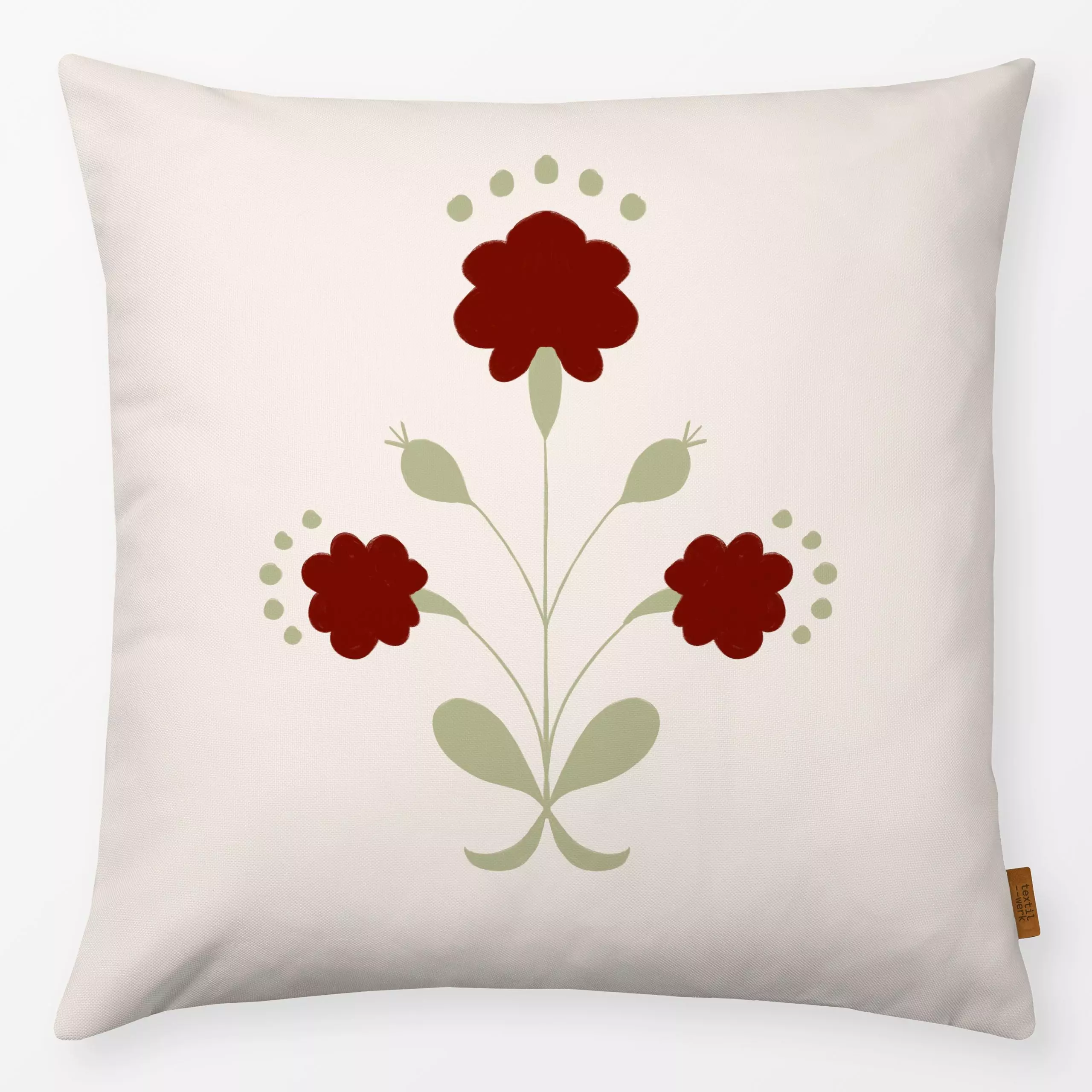 Kissen Folklore Blume Beige - Blumen & Florales, Weihnachten - von „Sophie Augustin Illustration"; Blumen, Weihnachten, weih...