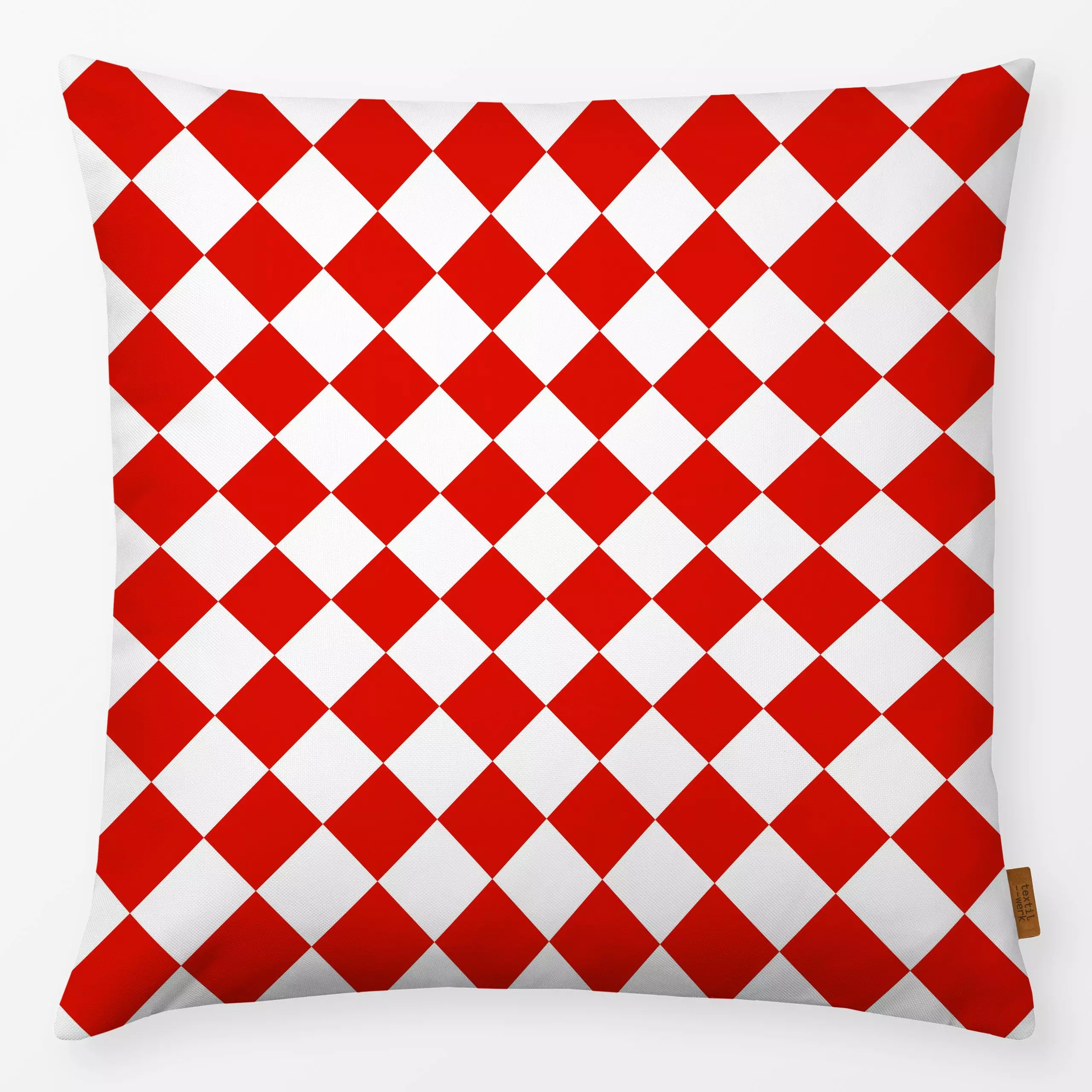 Kissen Diamond Checker red - Weihnachten, Symbole & Muster - von „Lisa Jasmin Bauer"; Weihnachten, Scandianvian, Raute, weih...