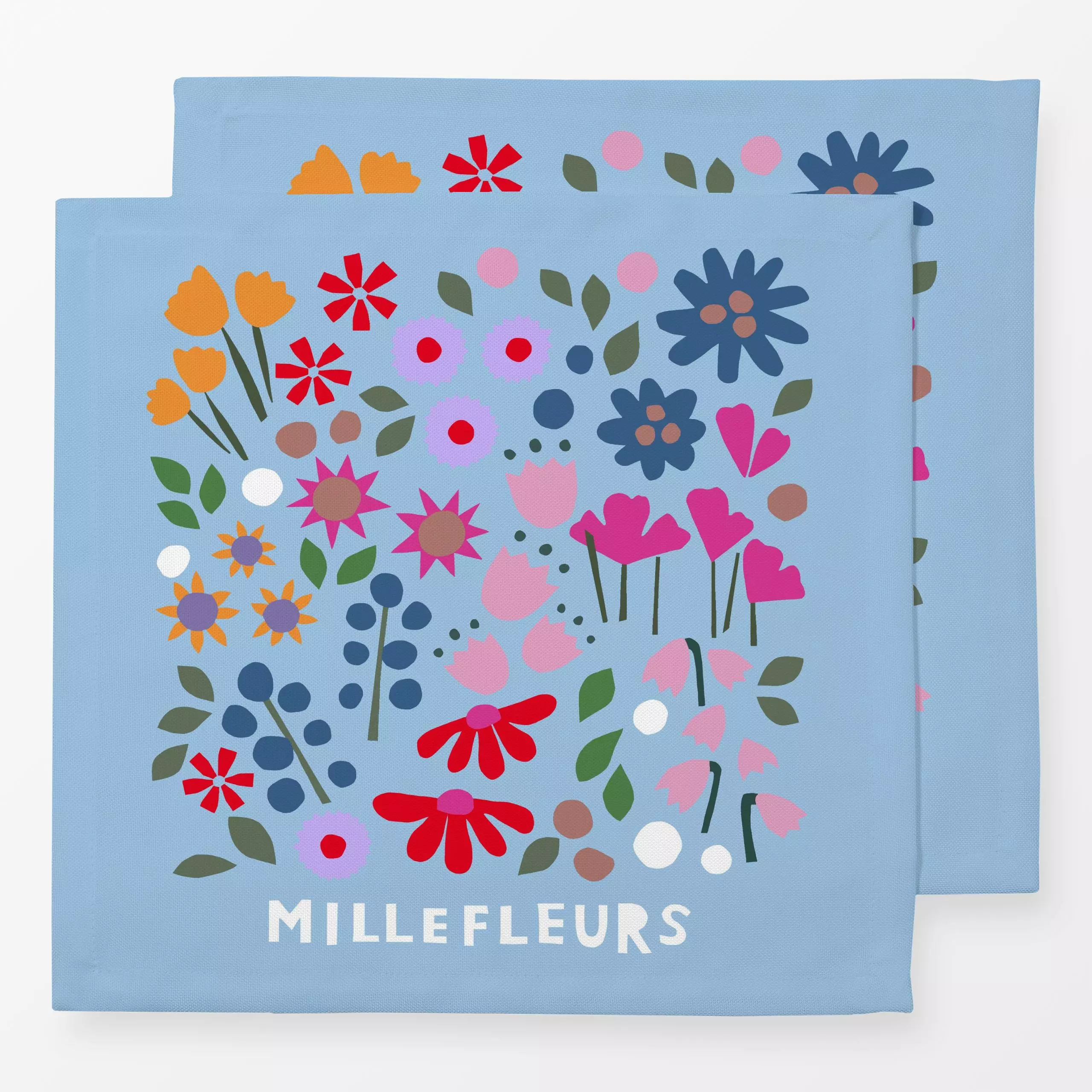 Servietten Millefleurs hellblau - Blumen & Florales, Frühling - von „Iris Knabenschuh Textildesign"; Zweig, Natur, Blumen, W...