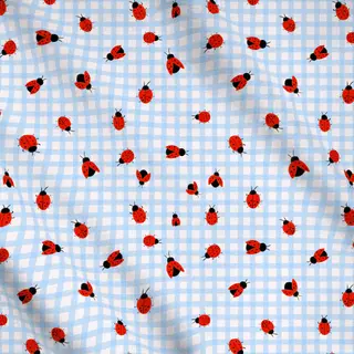 Meterware Marienkäfer Kariert Blau