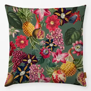 Kissen Tropenblüten & Früchte grün