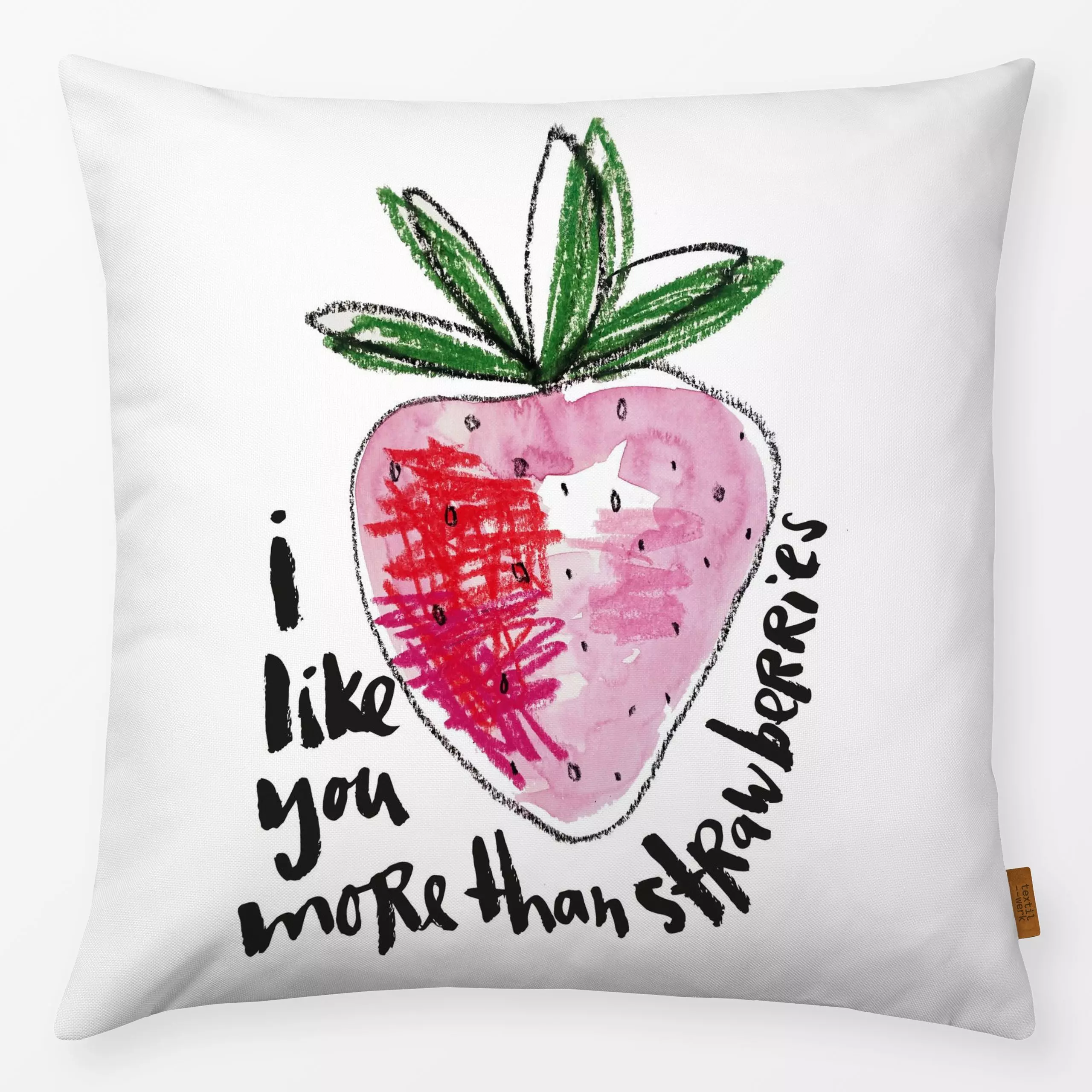 Kissen More than strawberries - Sprüche & Schriftzüge, Küche, Essen & Trinken - von „brushmeetspaper"; Erdbeeren, Sommer, Li...