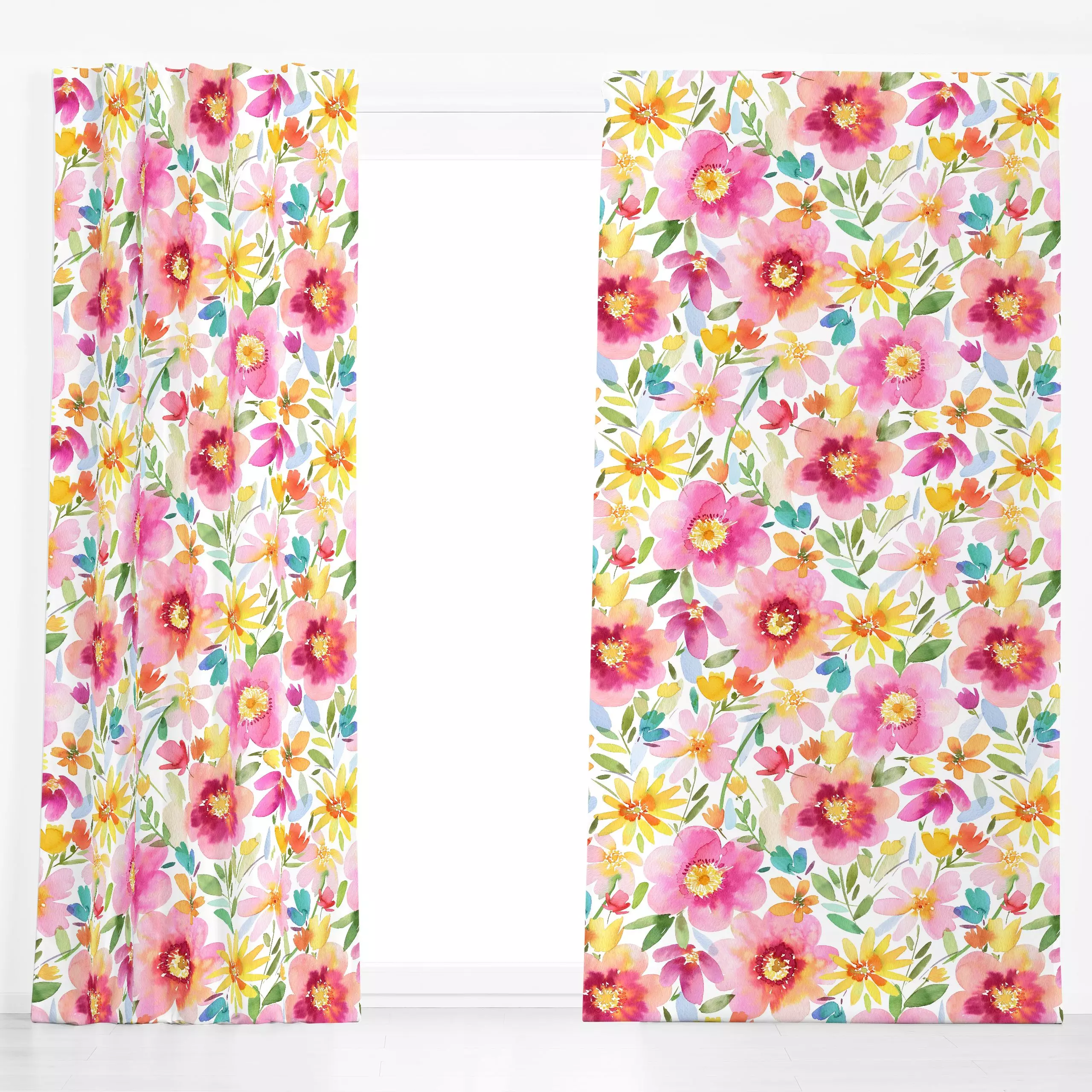 Dekovorhang Süß Sommer Blumen Aquarell - Blumen & Florales, Sommer, Pflanzen & Botanik - von „Ninola Design "; Aquarell, ros...