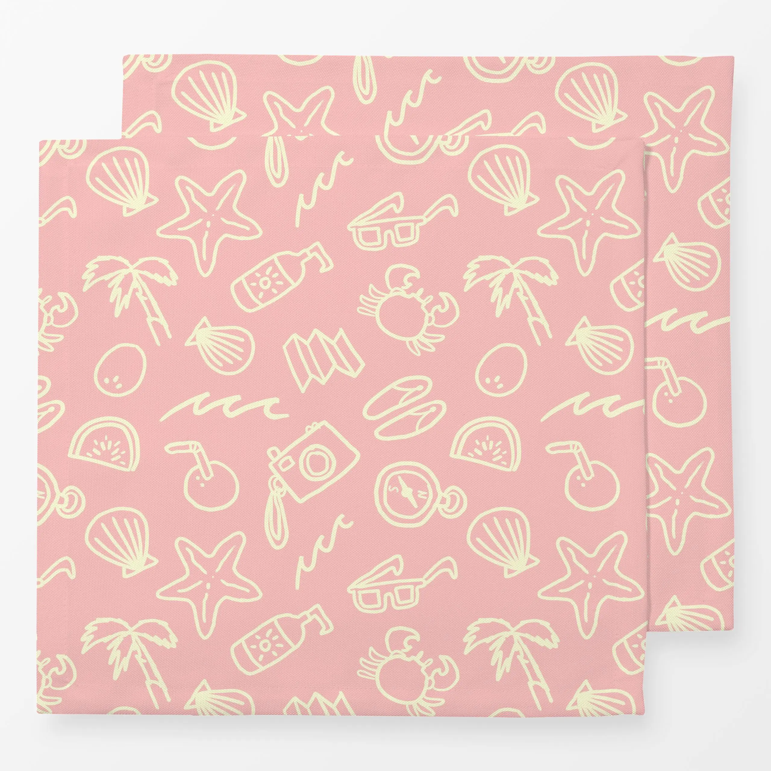 Servietten Roadtrip Essentials Rosa - Sommer, Reise - von „Janna Schipper"; rosa, Strand, Schwimmen, tropisch, Sommer, Campi...