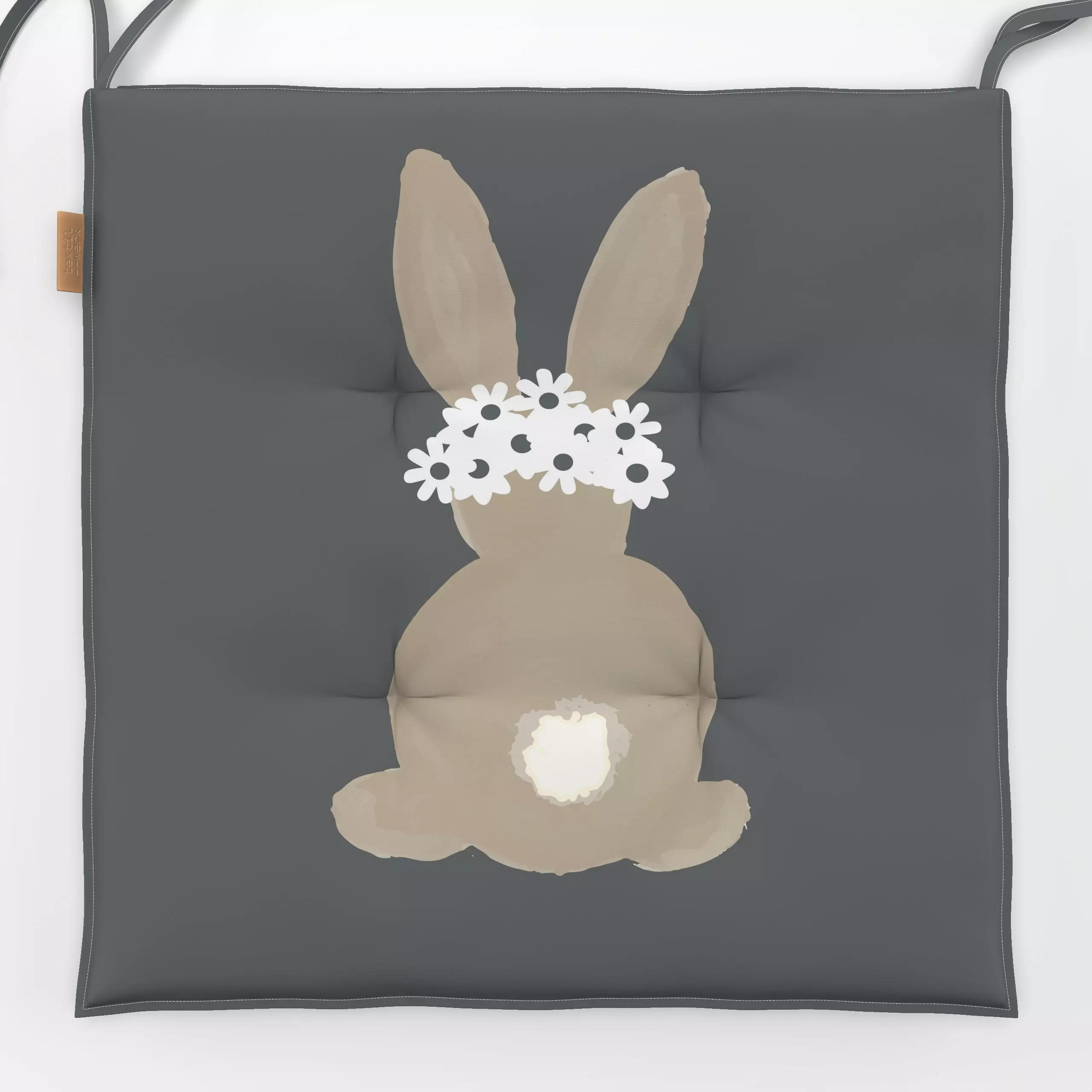 Sitzkissen Osterhase Gänseblümchen Grau - Frühling, Tiere, Anlässe, Ostern - von „Alisa Knöß"; minimal, Osterhase, landhaus,...