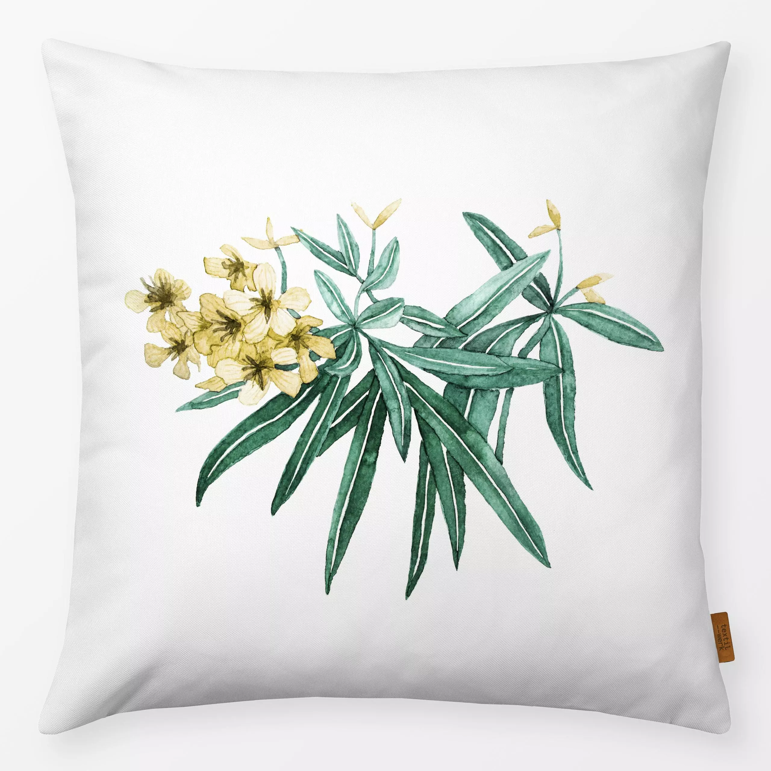 Kissen Tropische Oleanderblüten gelb - Blumen & Florales, Sommer - von „Karen Menzenbach"; Blumen, Pflanzen, Blüten, Sommerb...