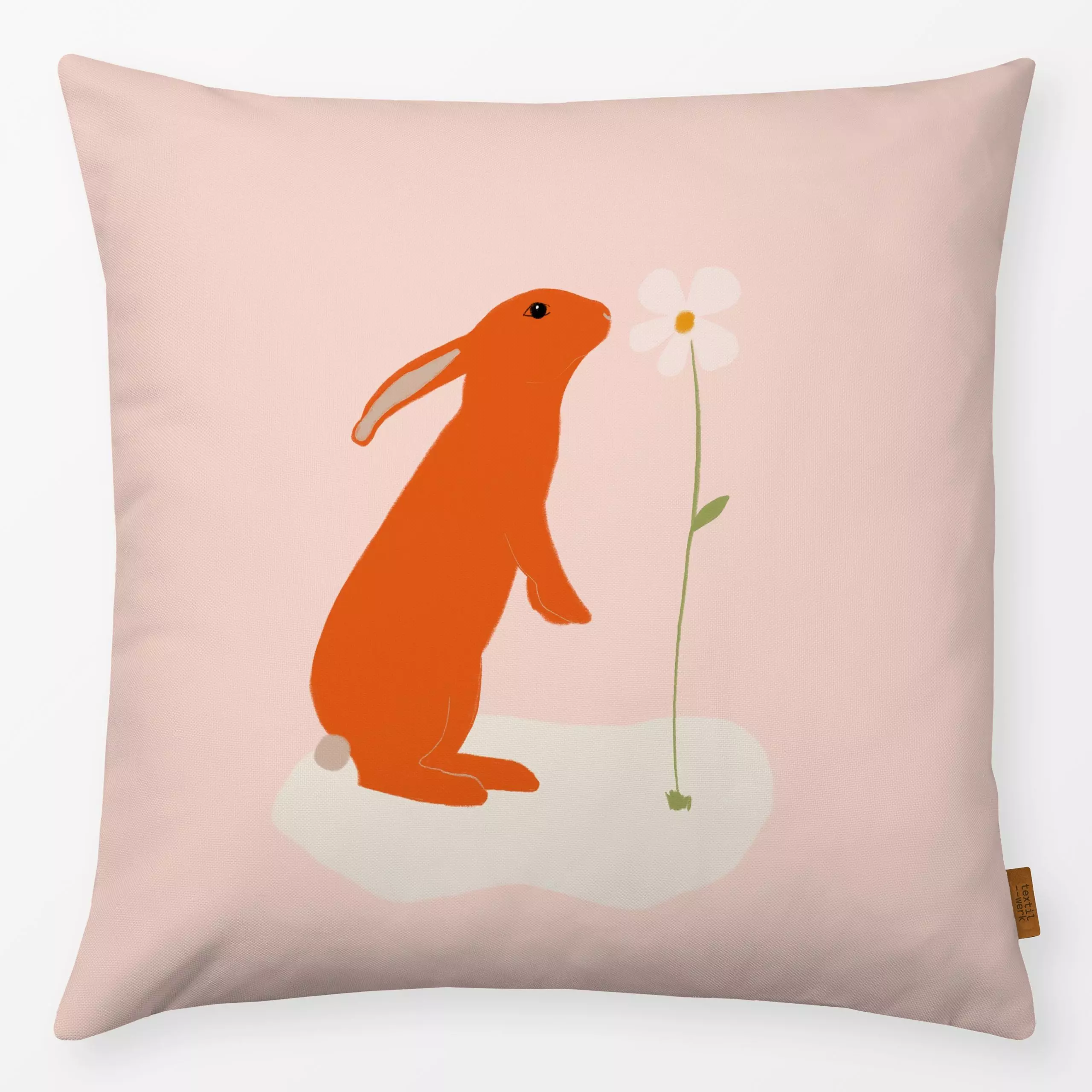 Kissen Osterhase Orange - Frühling, Anlässe, Ostern - von „Sophie Augustin Illustration"; Blumen, Hase, Tiere, Ostern, Oster...