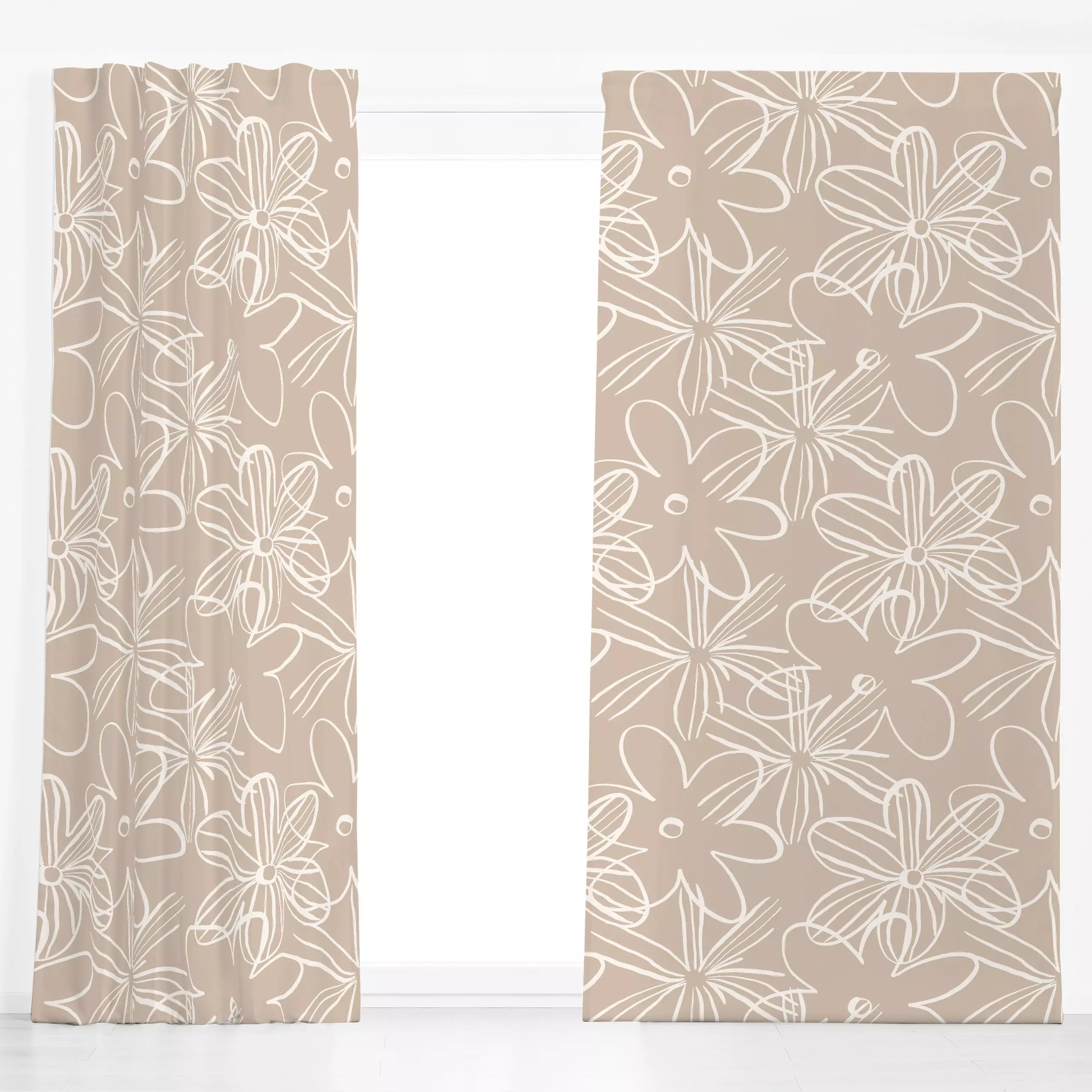 Dekovorhang Spring Flowers - Blumen & Florales, Frühling - von „Kruth Design"; Muster, Blumen, Sommerblumen, beige, kruthdes...