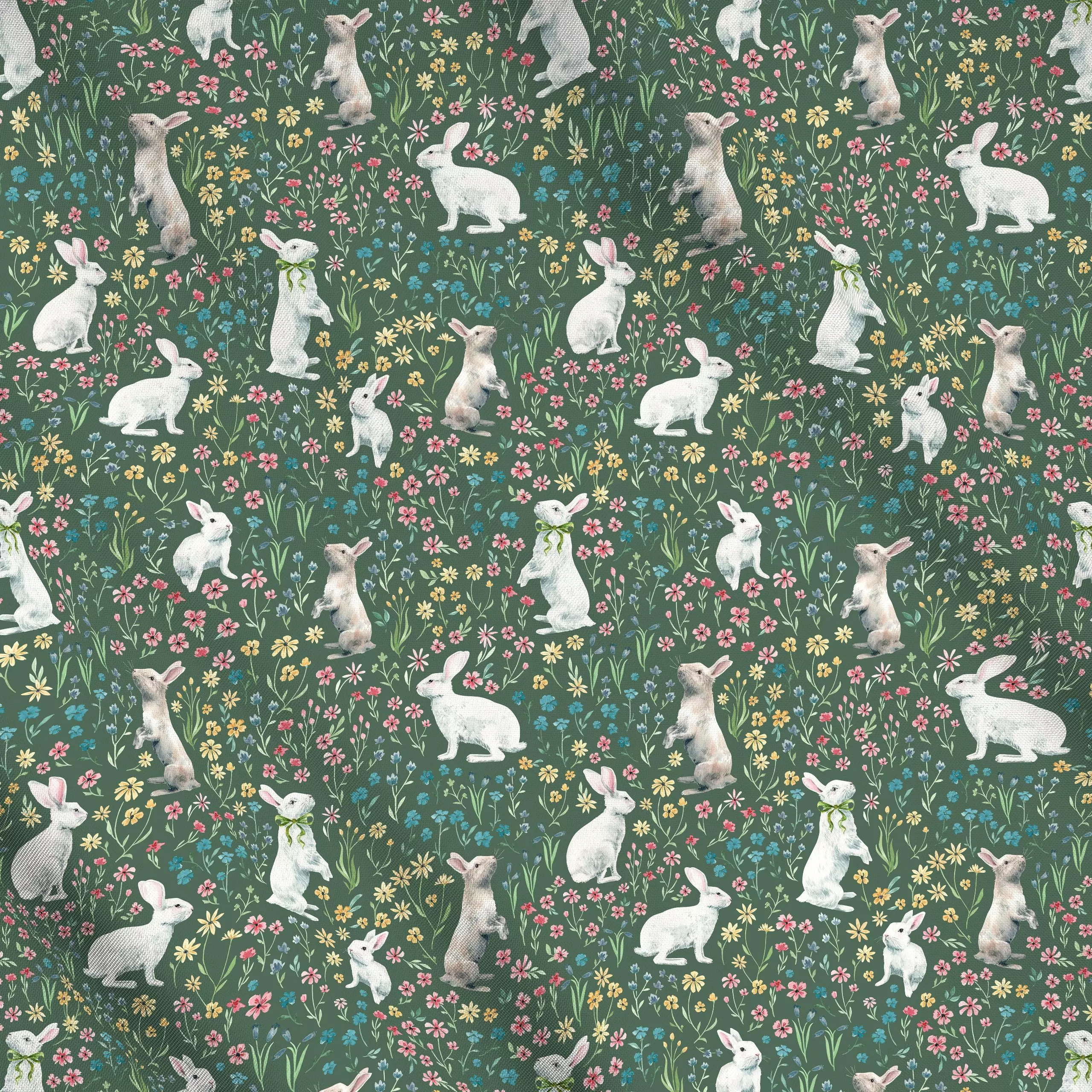 Meterware Oster Hasen Wiese, Blumen, Tiere, Ostern, von Katrin Graff