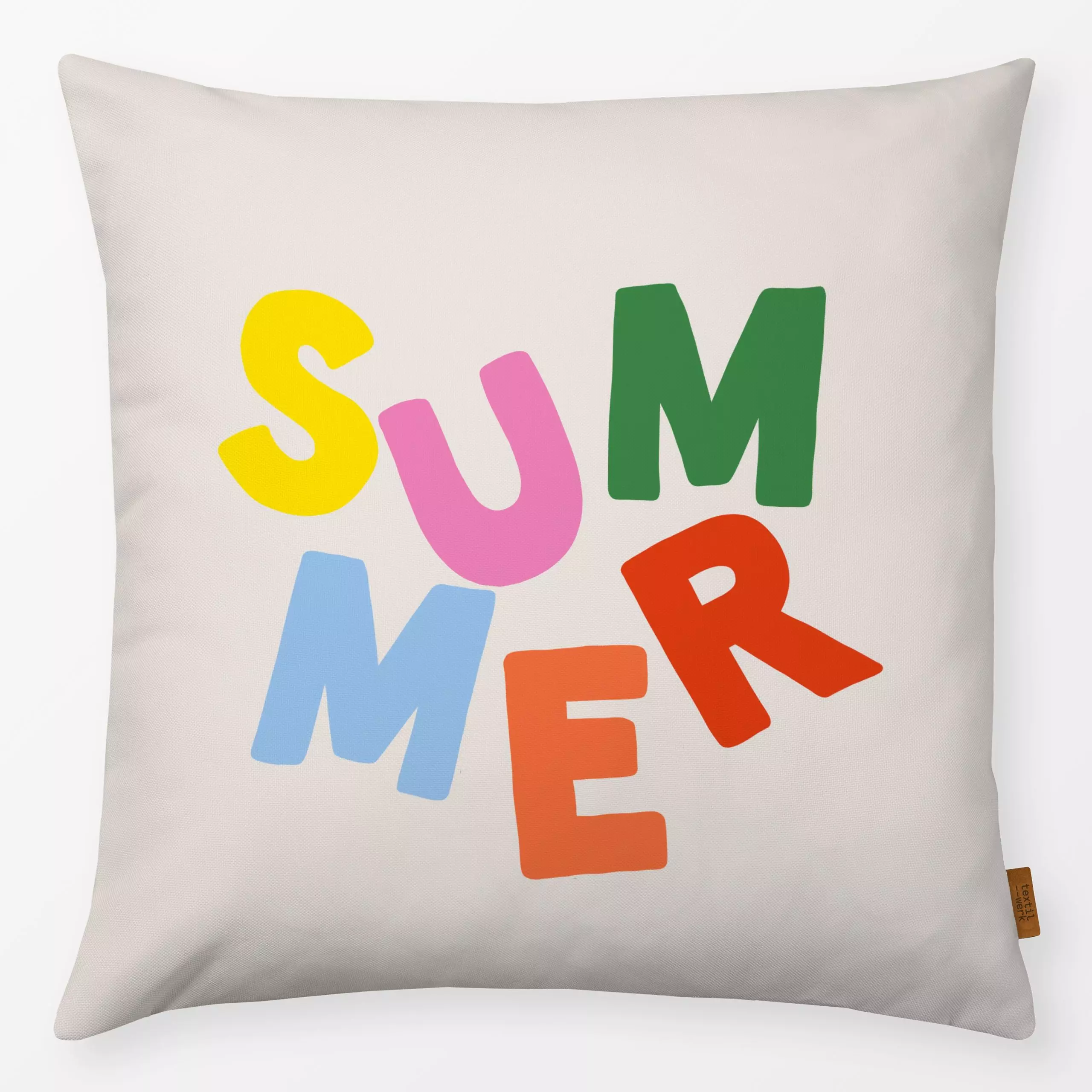 Kissen Summer - Sommer, Sprüche & Schriftzüge - von „textilwerk"; Illustration, skandinavisch, beige, Sommer, bunt, minimali...