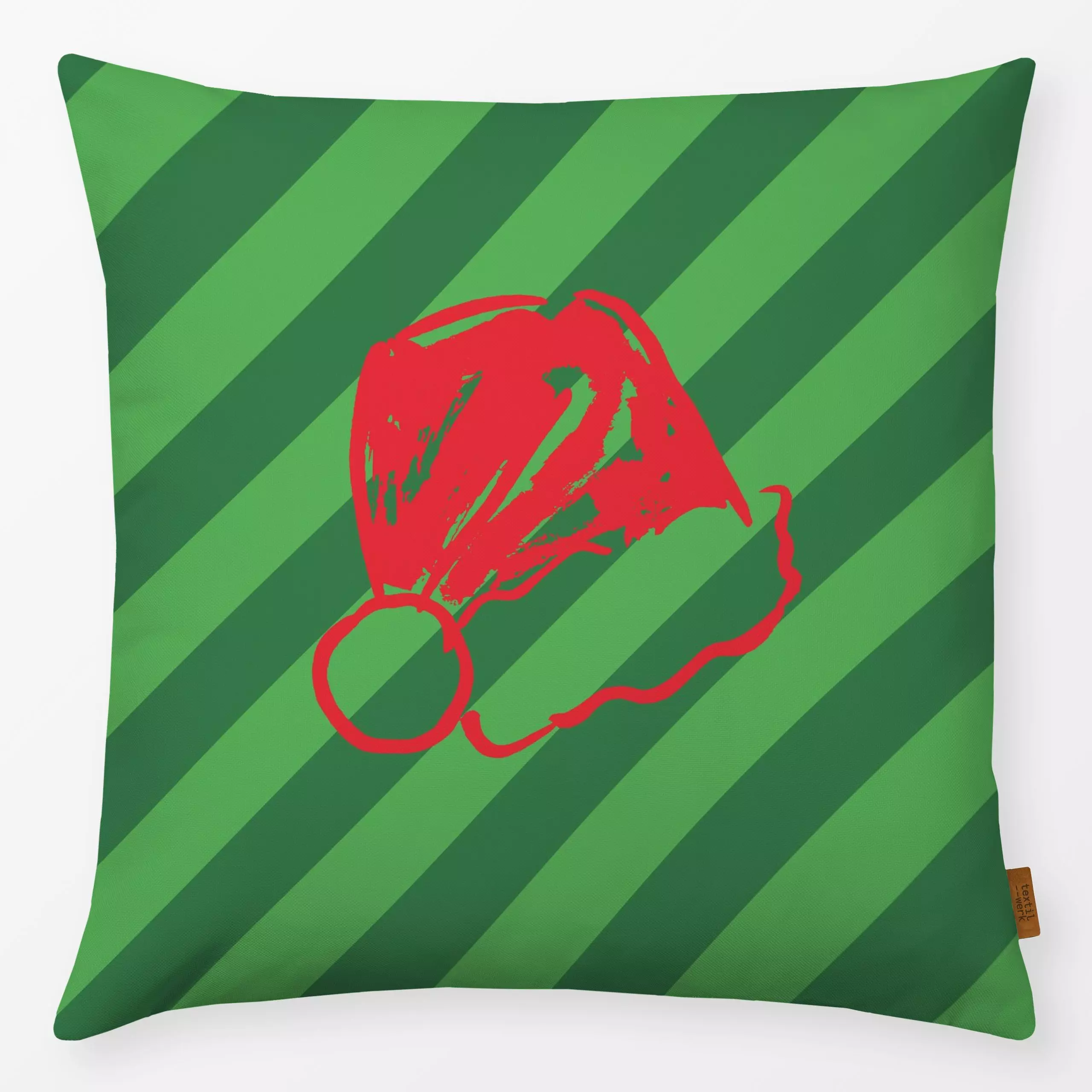 Kissen Santa Stripes Grün - Weihnachten, Anlässe - von „Kruth Design"; Streifen, Weihnachtsmann, Weihnachten, bunt, Geschenk...