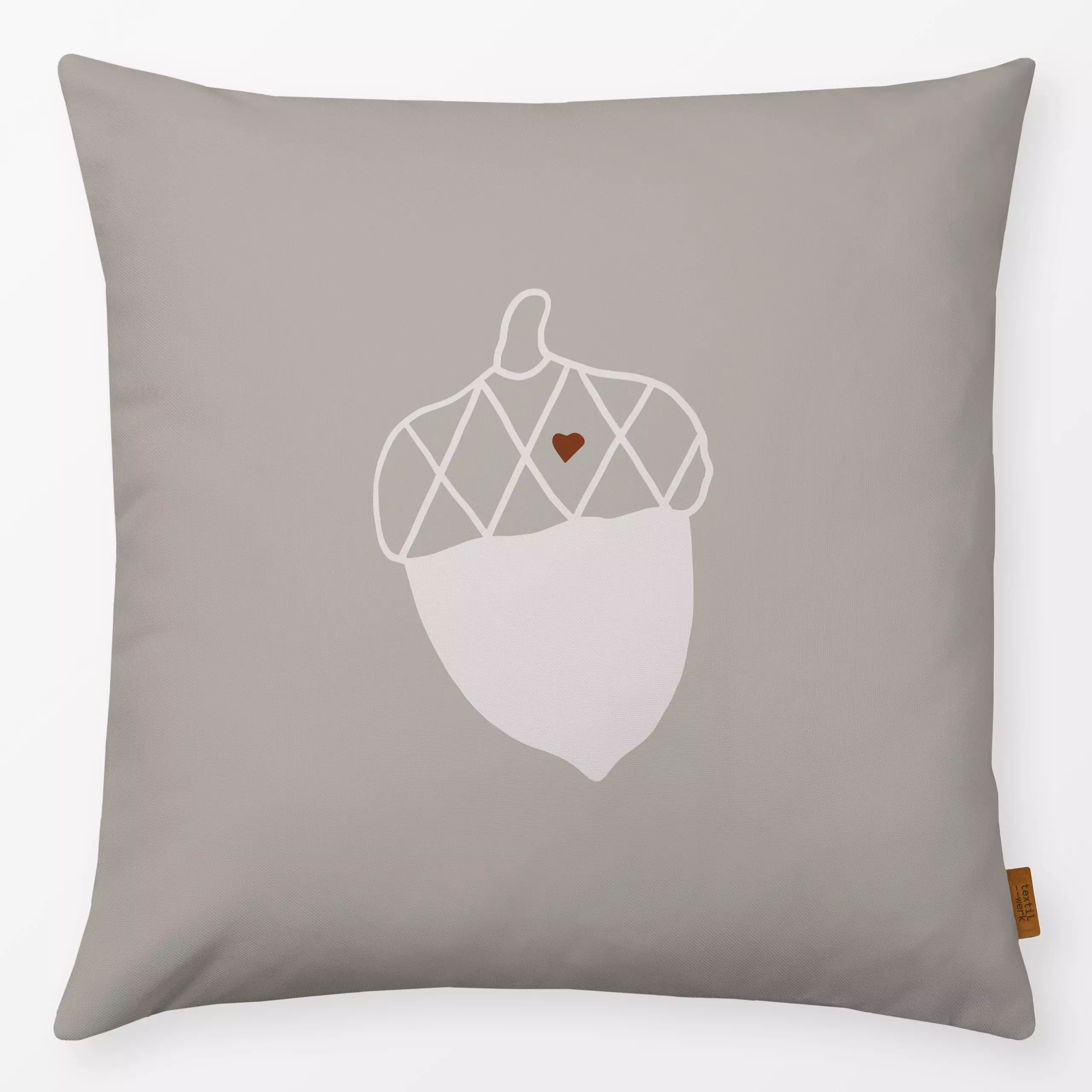 Kissen Hallo Herbst Eichel - Herbst, Natur & Landschaft - von „Carolin Vonhoff"; boho, minimal, Herzen, beige, niedlich, Her...