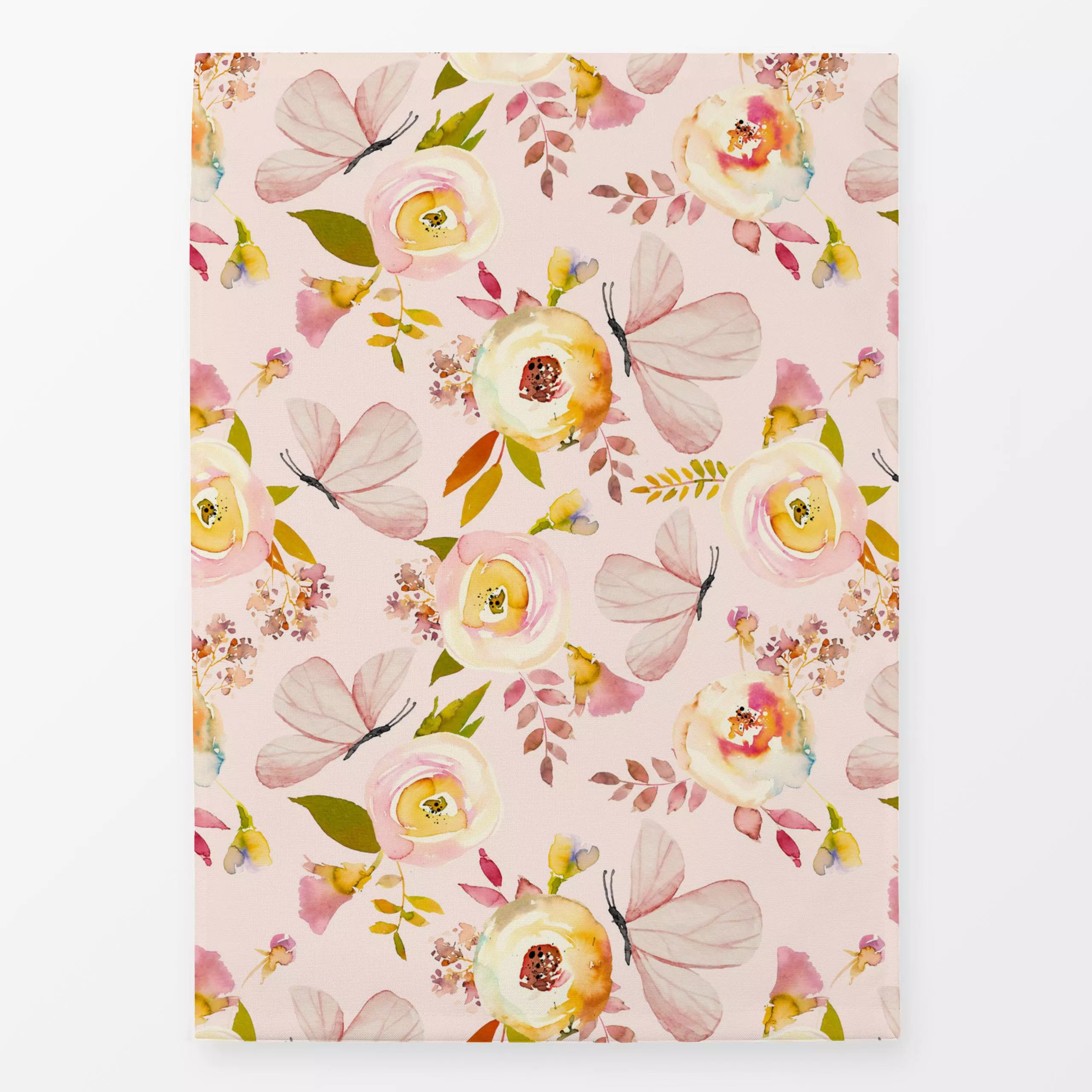 Geschirrtücher Rosen und Schmetterlinge - Blumen & Florales, Sommer - von „Uta Naumann"; boho, Muster, Wasserfarben, Blumen,...