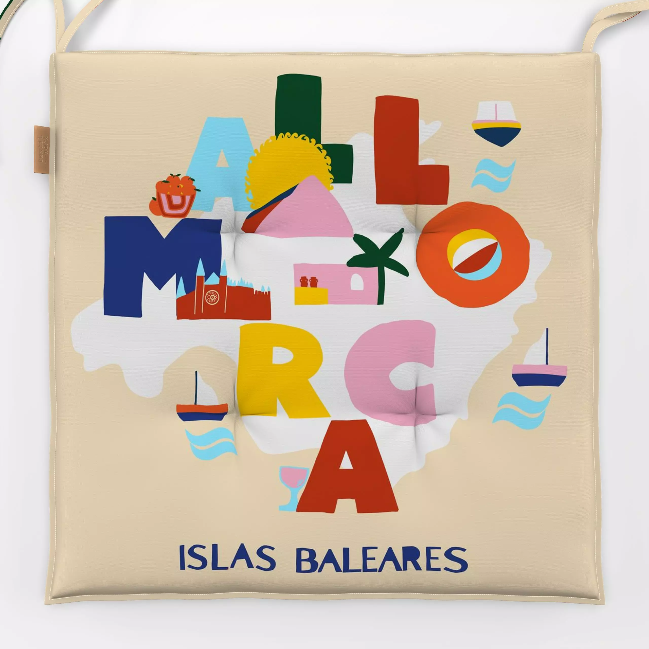 Sitzkissen Insel Mallorca - Städte & Länder, Sommer, Sprüche & Schriftzüge - von „Ursula Tücks"; Kissen, Meer, Sonne, Sommer...